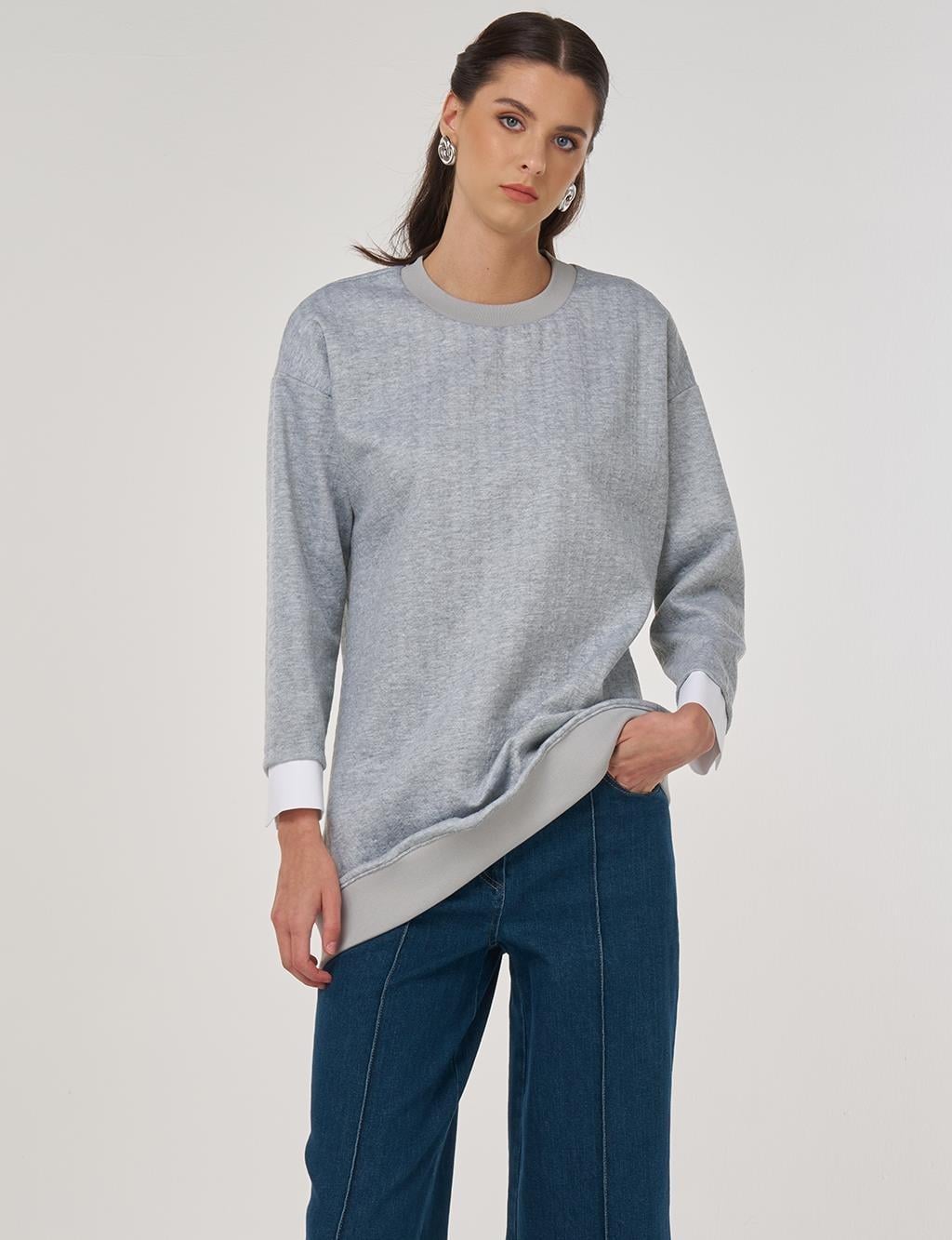 Kayra Desenli Sıfır Yaka Tunik KY-A25-70007 - A.Gri