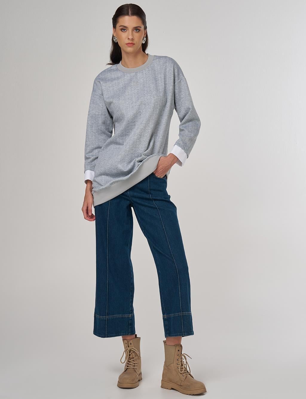 Kayra Desenli Sıfır Yaka Tunik KY-A25-70007 - A.Gri