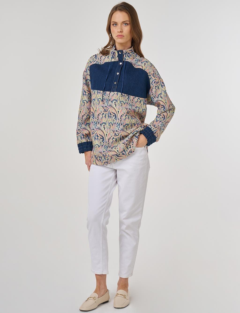 Kayra Dik Yaka Jakarlı Tunik KY-A25-70028 - Krem
