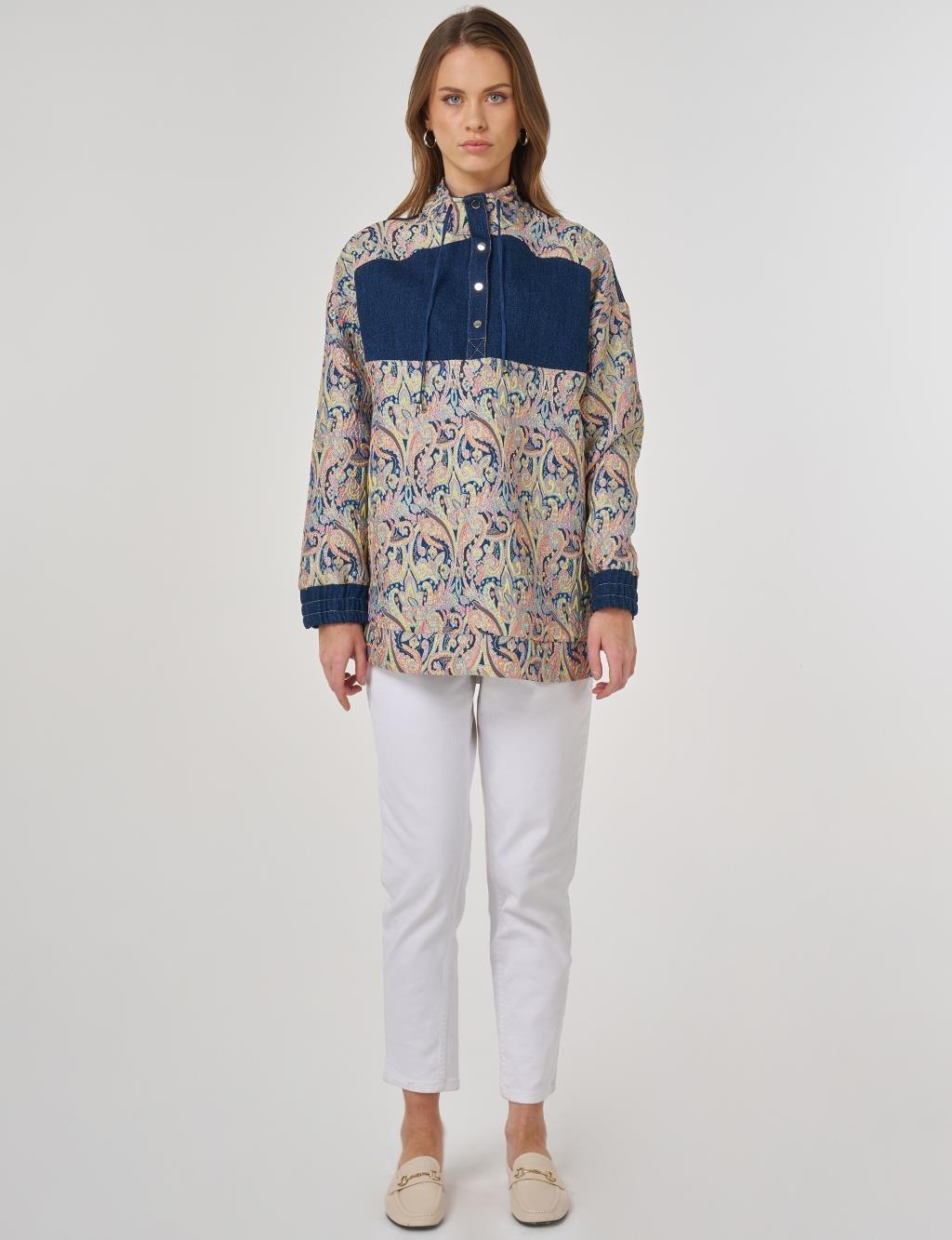 Kayra Dik Yaka Jakarlı Tunik KY-A25-70028 - Krem