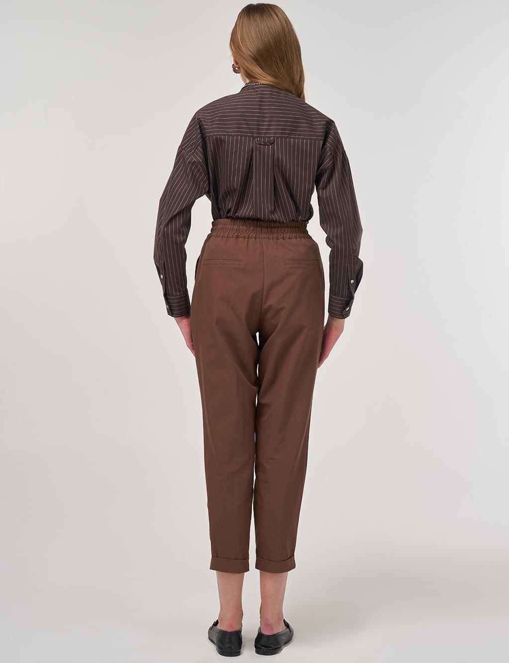 Kayra Duble Paça Havuç Kesim Pantolon KY-A25-79019 - Kakao