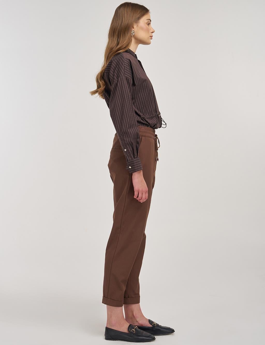 Kayra Duble Paça Havuç Kesim Pantolon KY-A25-79019 - Kakao