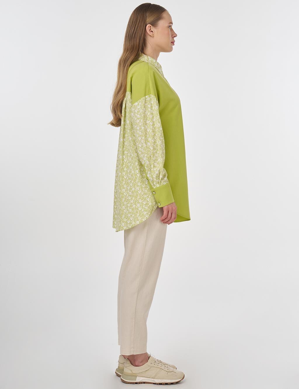 Kayra Floral Desen Tunik Yaka Tunik - Fıstık Yeşil