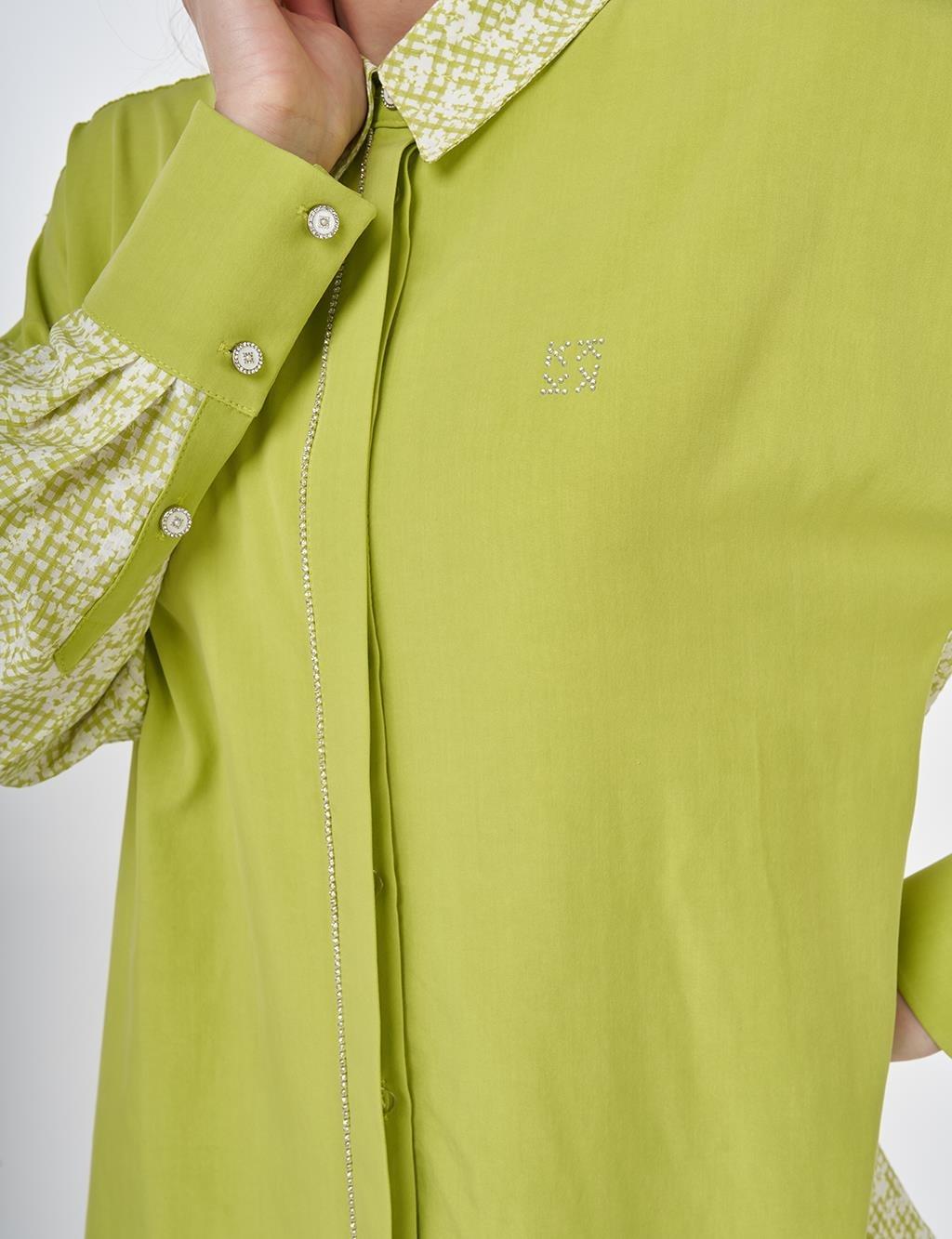 Kayra Floral Desen Tunik Yaka Tunik - Fıstık Yeşil