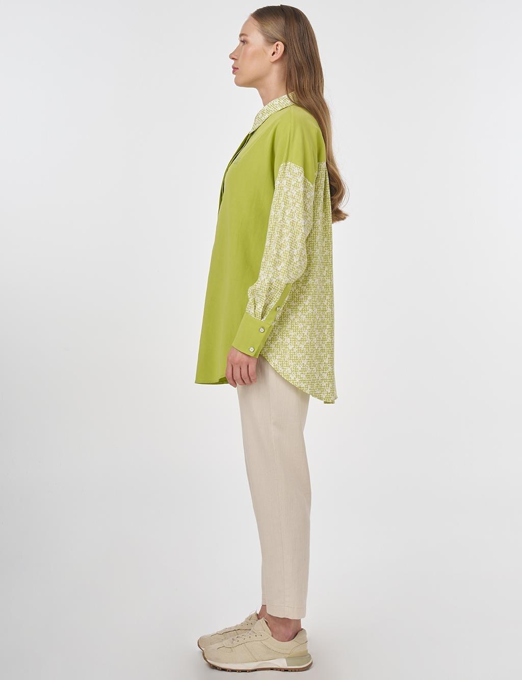 Kayra Floral Desen Tunik Yaka Tunik - Fıstık Yeşil