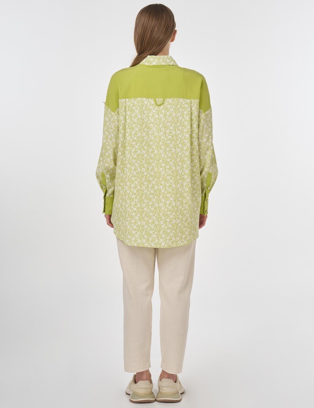 Kayra Floral Desen Tunik Yaka Tunik - Fıstık Yeşil