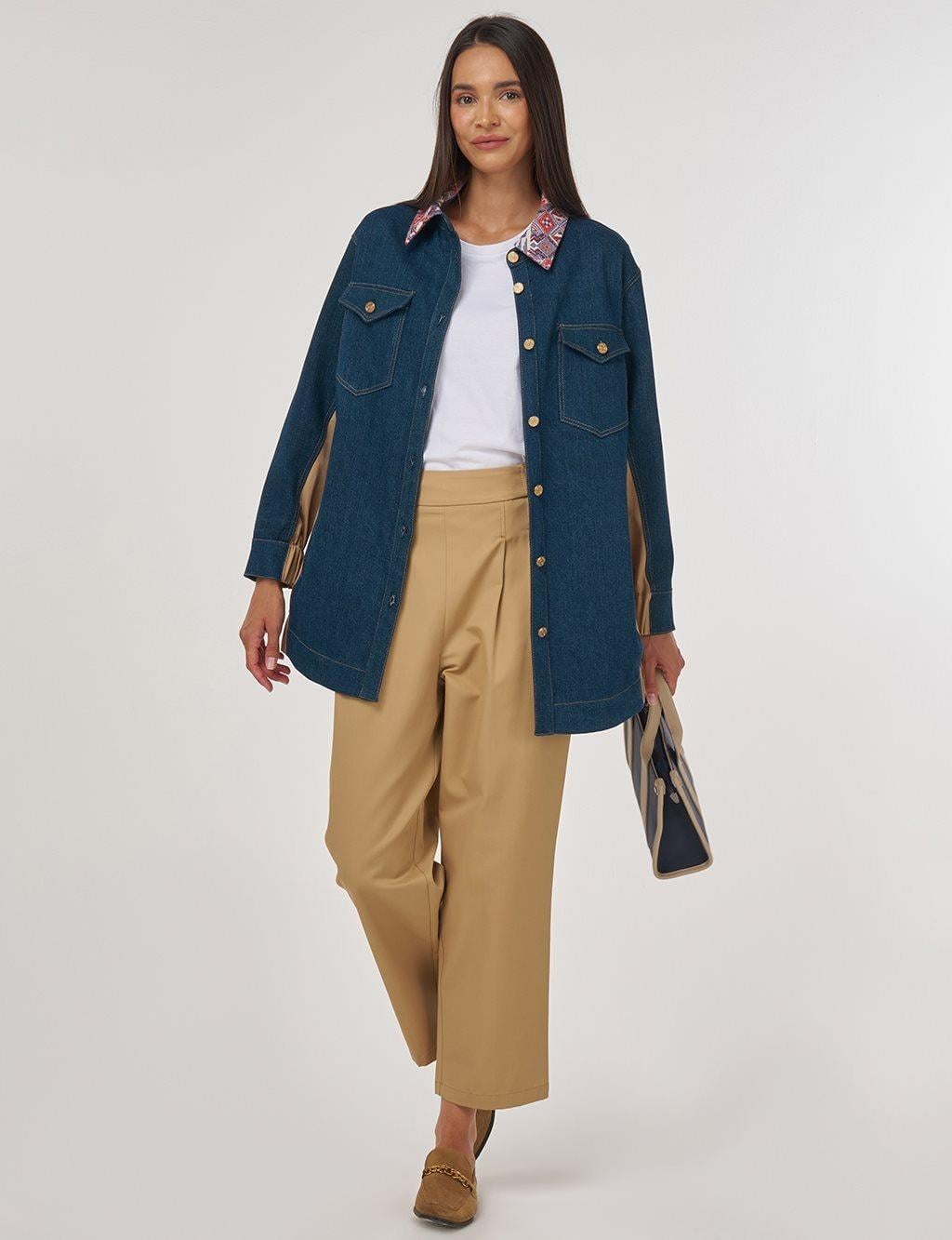 Kayra Jakarlı Denim Ceket KA-A25-13020 - Lacivert