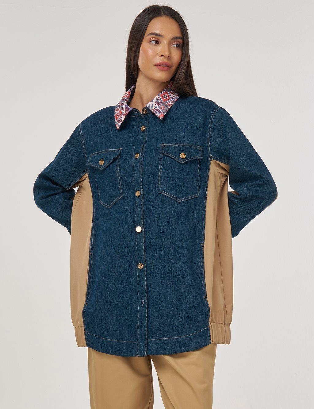 Kayra Jakarlı Denim Ceket KA-A25-13020 - Lacivert