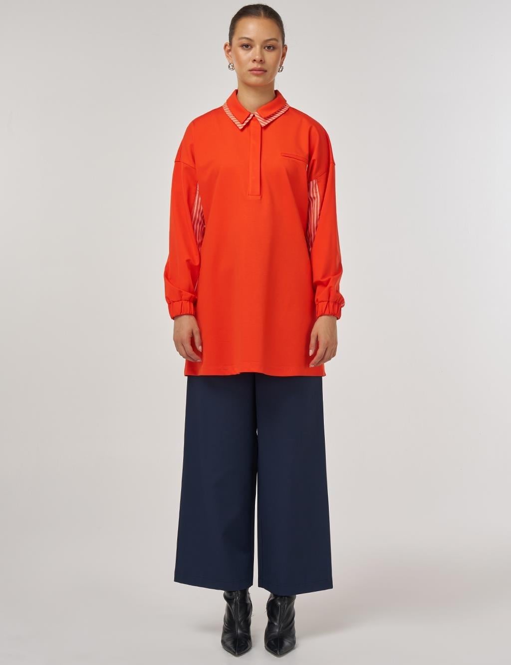 Kayra Katmanlı Gömlek Yaka Garnili Tunik KY-A25-70017 - Mercan