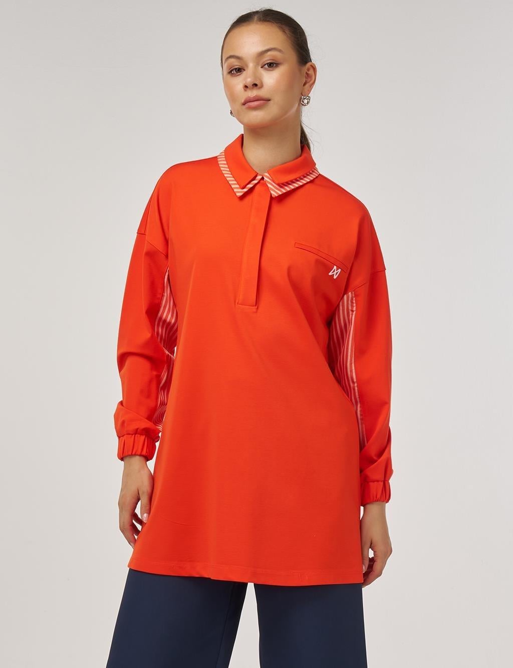 Kayra Katmanlı Gömlek Yaka Garnili Tunik KY-A25-70017 - Mercan