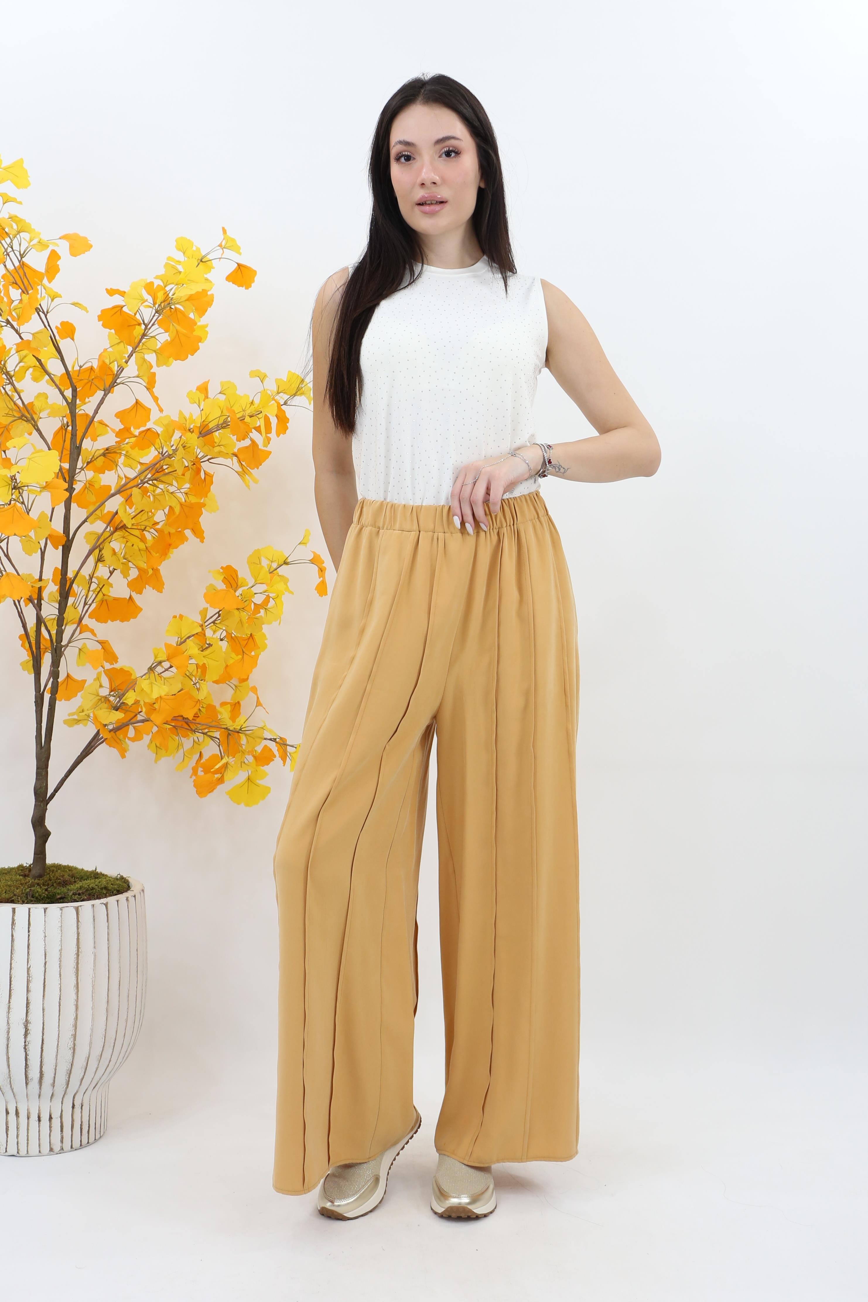 Kayra Parçalı Rayon Pantolon KA-B25-19036 - Safran