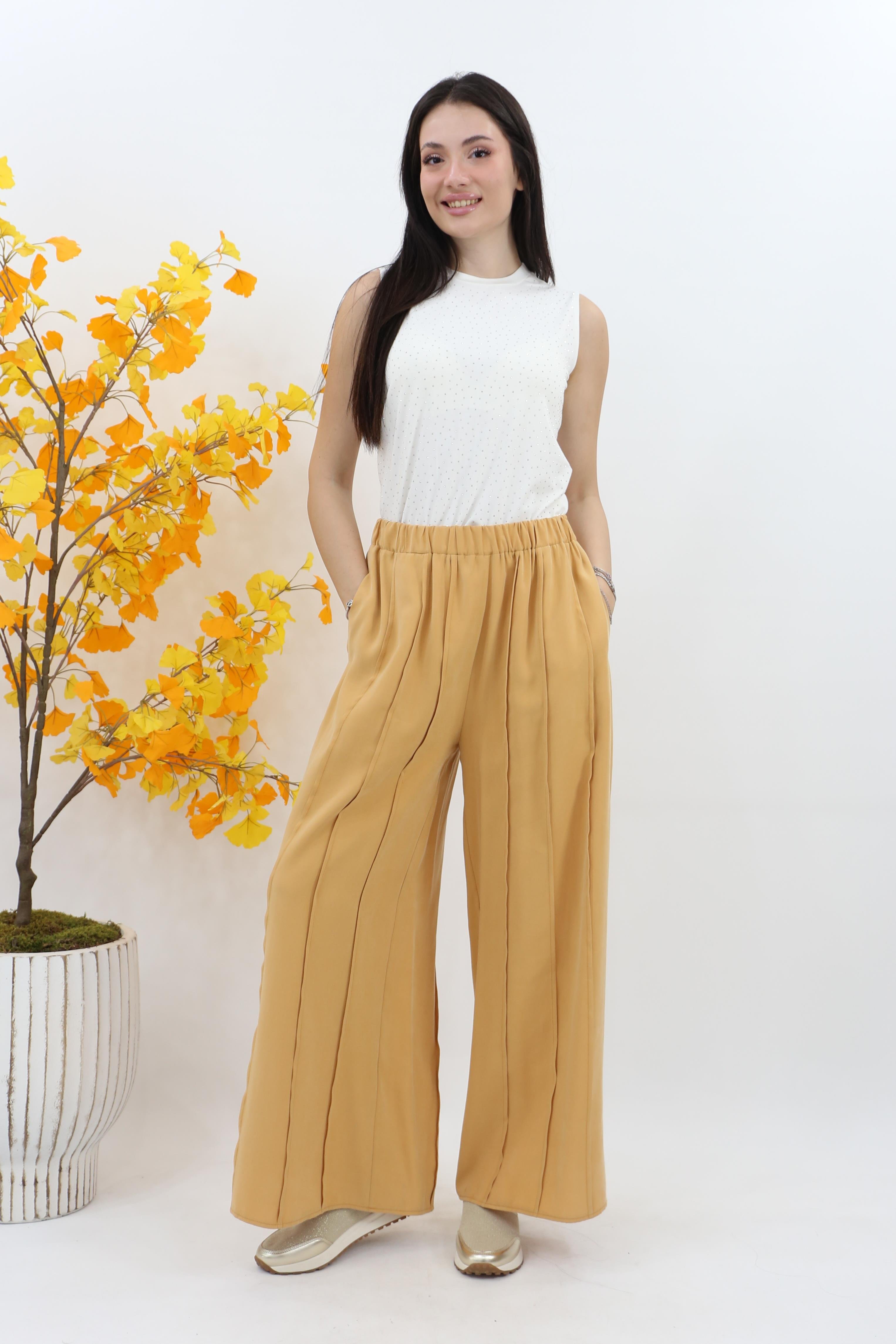 Kayra Parçalı Rayon Pantolon KA-B25-19036 - Safran