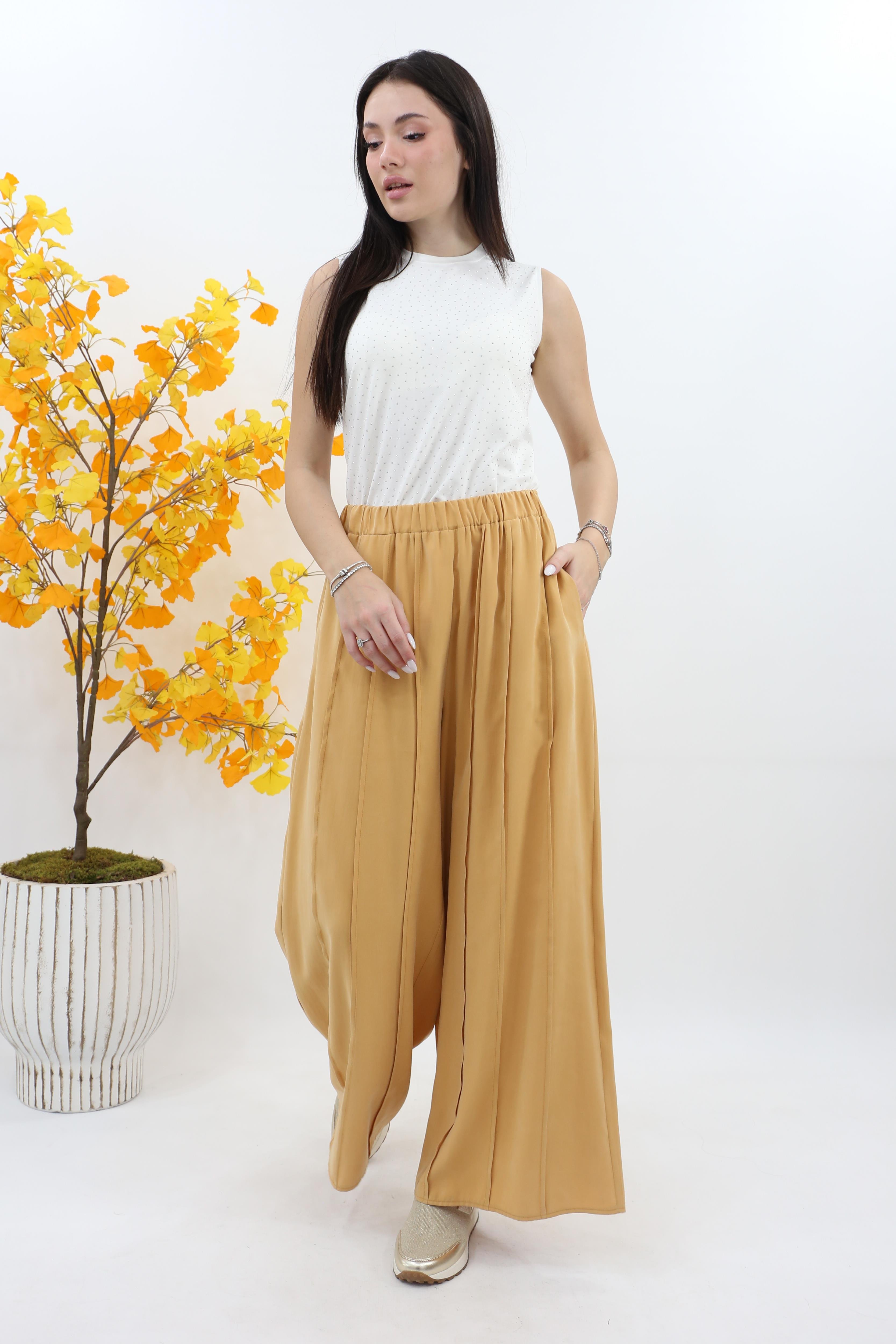 Kayra Parçalı Rayon Pantolon KA-B25-19036 - Safran