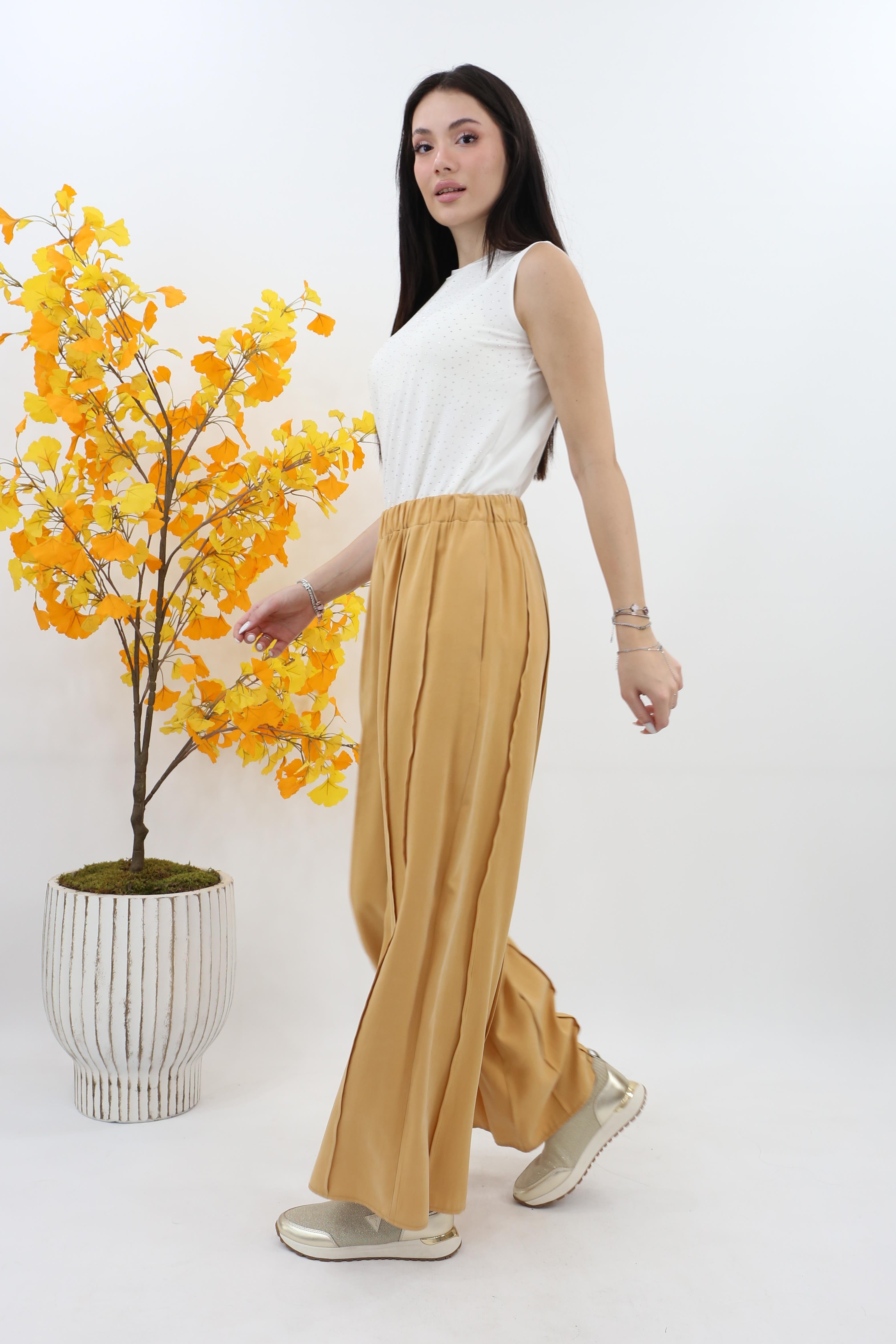 Kayra Parçalı Rayon Pantolon KA-B25-19036 - Safran