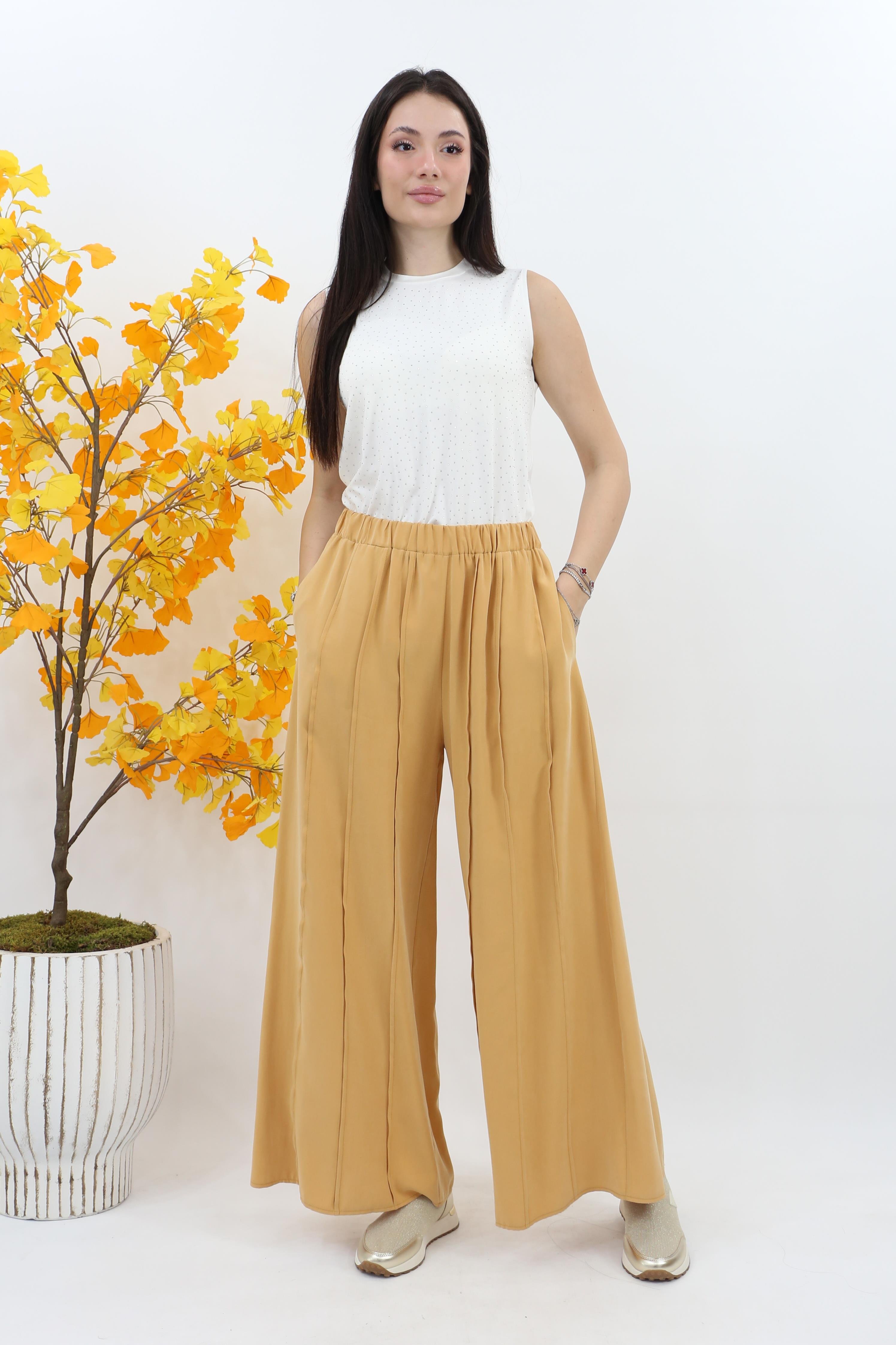 Kayra Parçalı Rayon Pantolon KA-B25-19036 - Safran