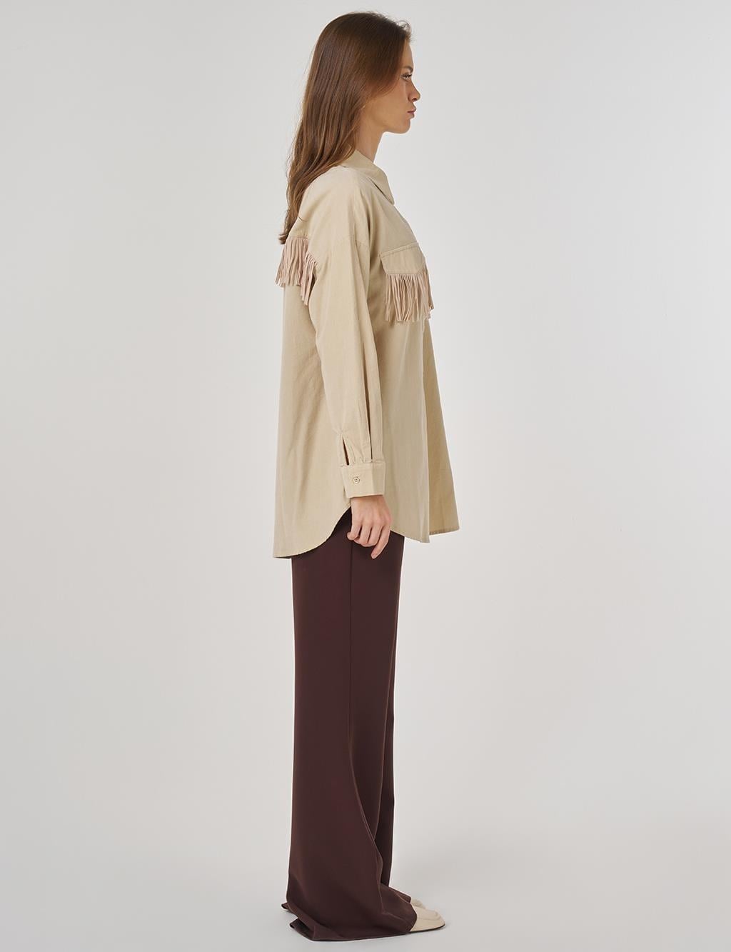 Kayra Püskül Detaylı Kadife Tunik  KA-A25-21054 - Krem
