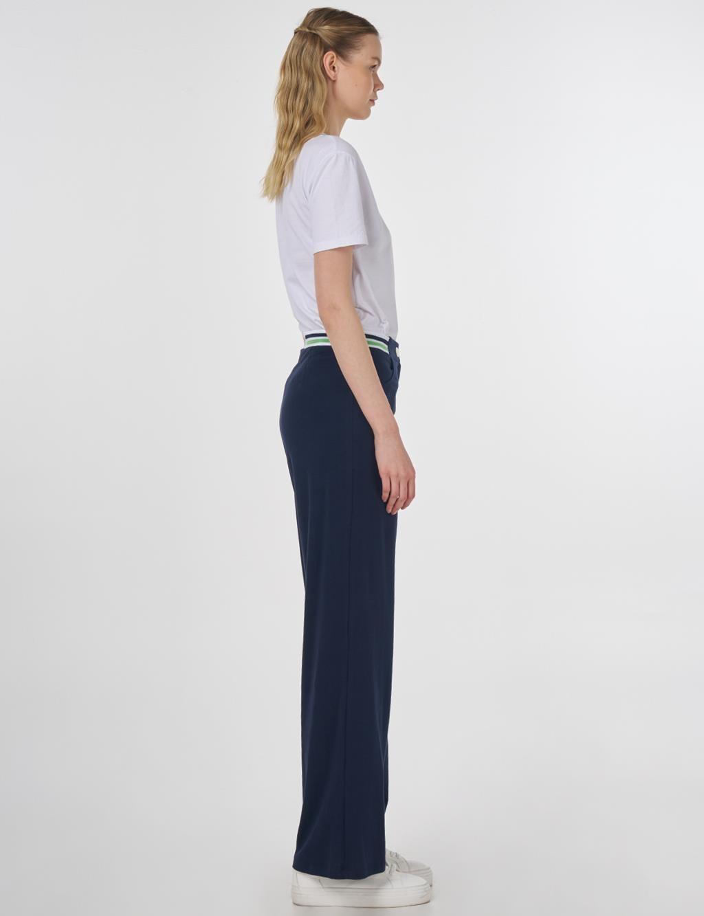 Kayra Ribanalı Wide Leg Pantolon - K.Lacivert