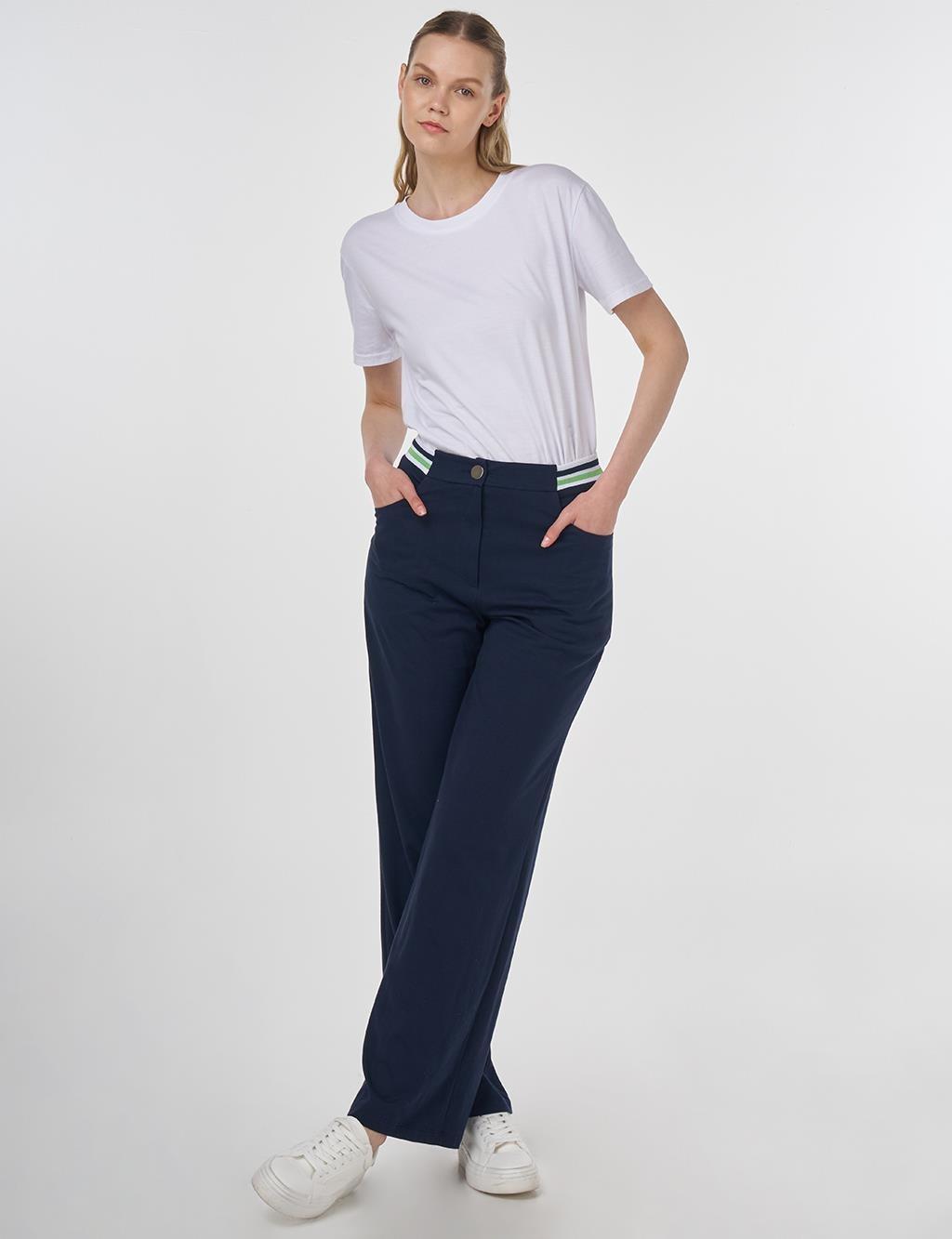 Kayra Ribanalı Wide Leg Pantolon - K.Lacivert