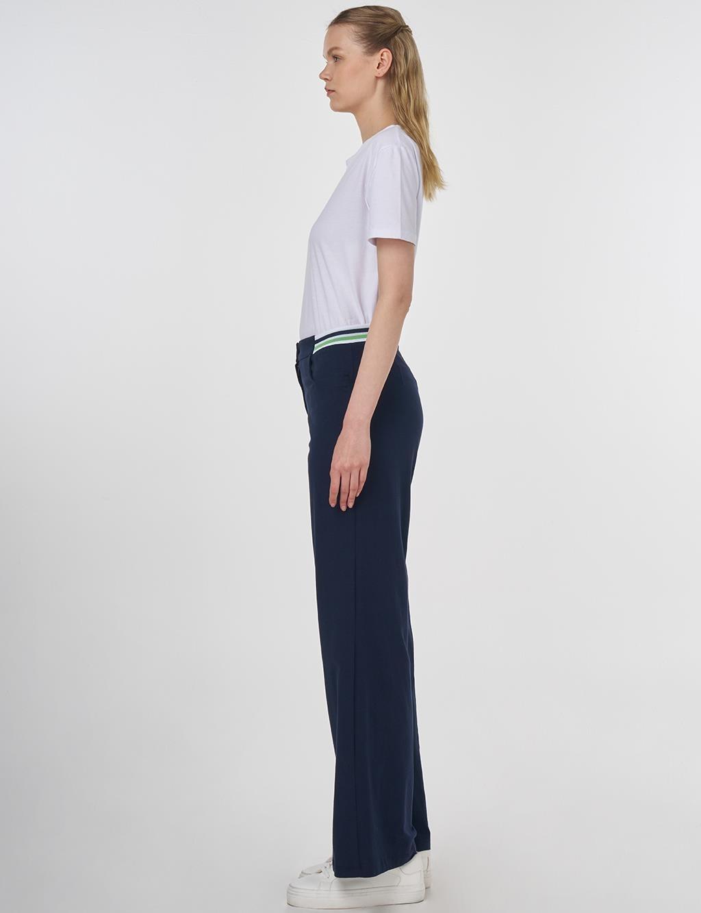 Kayra Ribanalı Wide Leg Pantolon - K.Lacivert