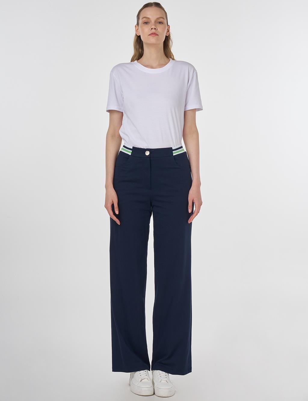 Kayra Ribanalı Wide Leg Pantolon - K.Lacivert
