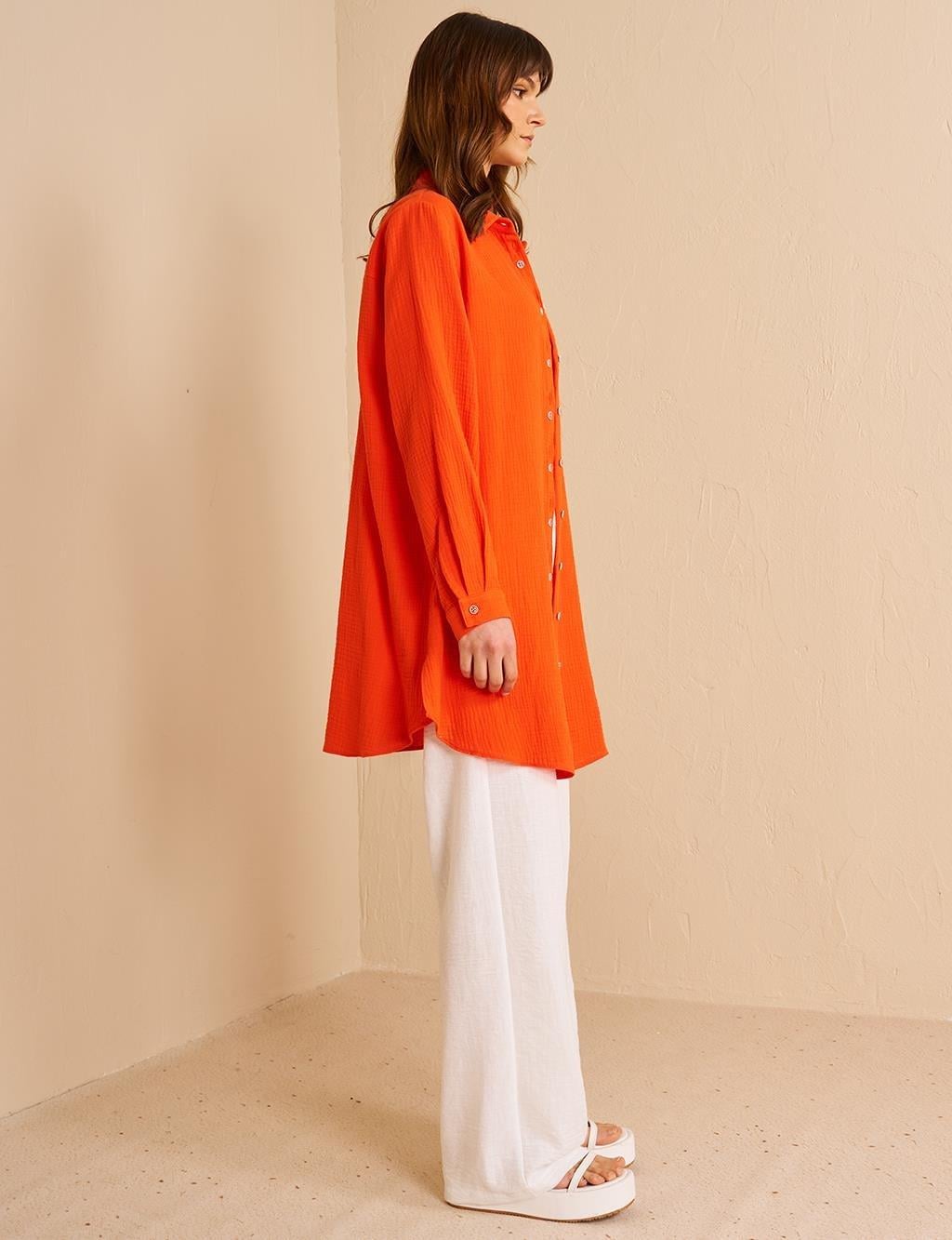 Kayra Tunik Yaka Müslin Tunik - Mercan