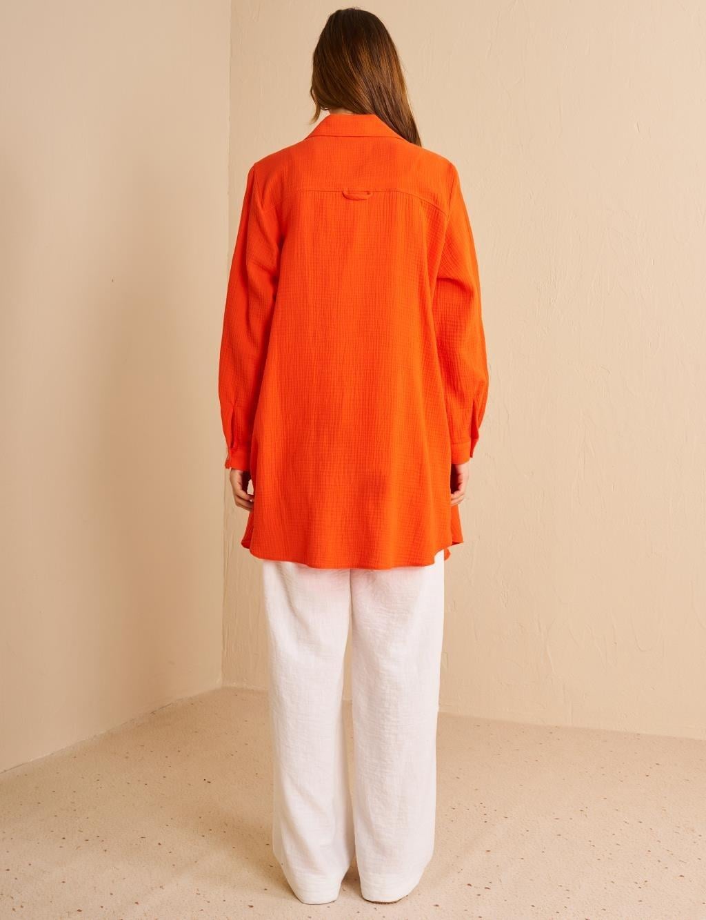 Kayra Tunik Yaka Müslin Tunik - Mercan