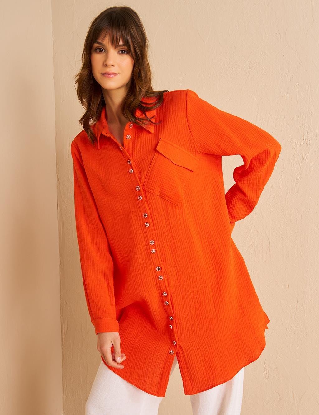 Kayra Tunik Yaka Müslin Tunik - Mercan