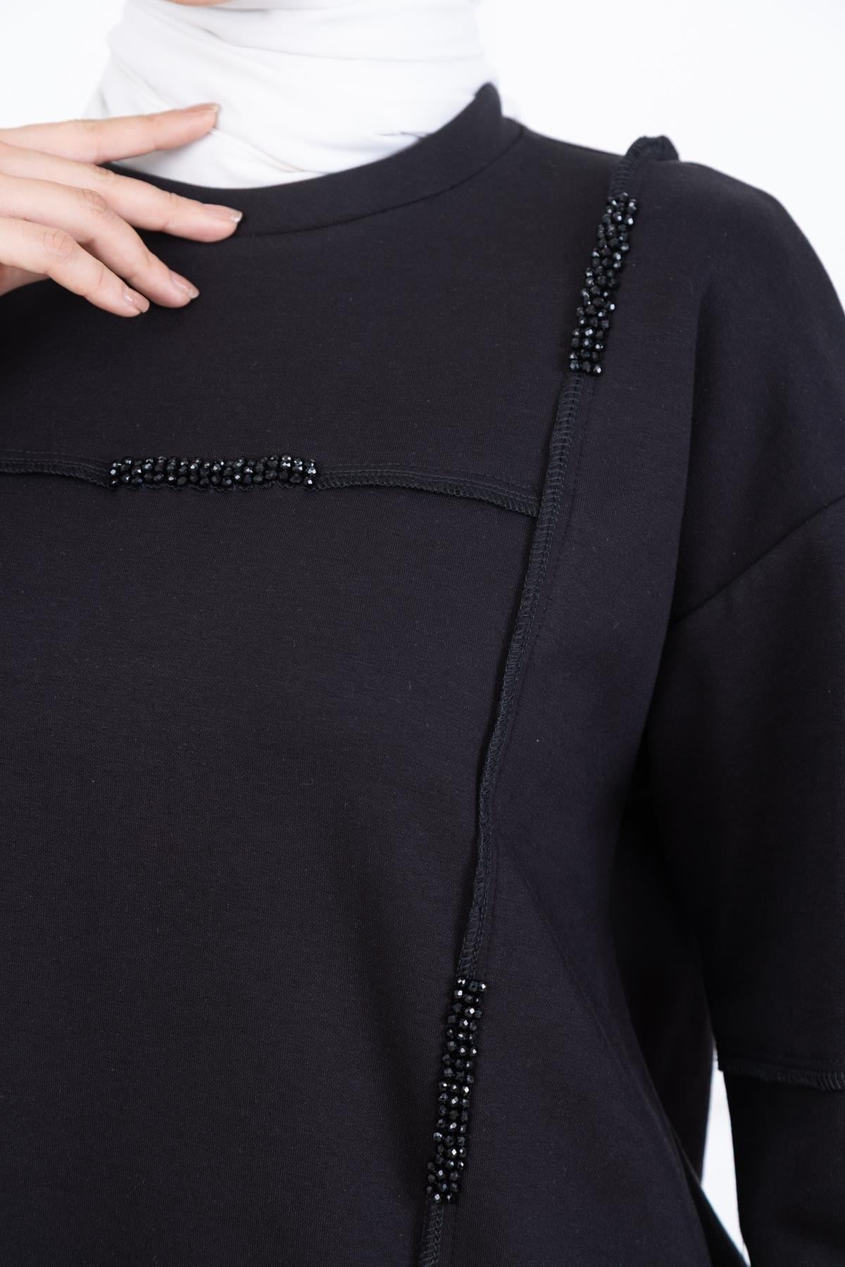 Kol Etiket Detaylı Sweatshirt - Siyah