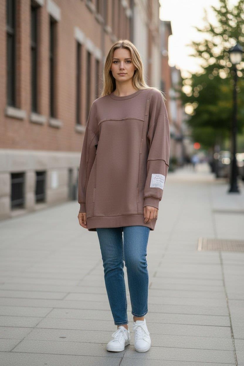 Kol Etiket Detaylı Sweatshirt - Vizon