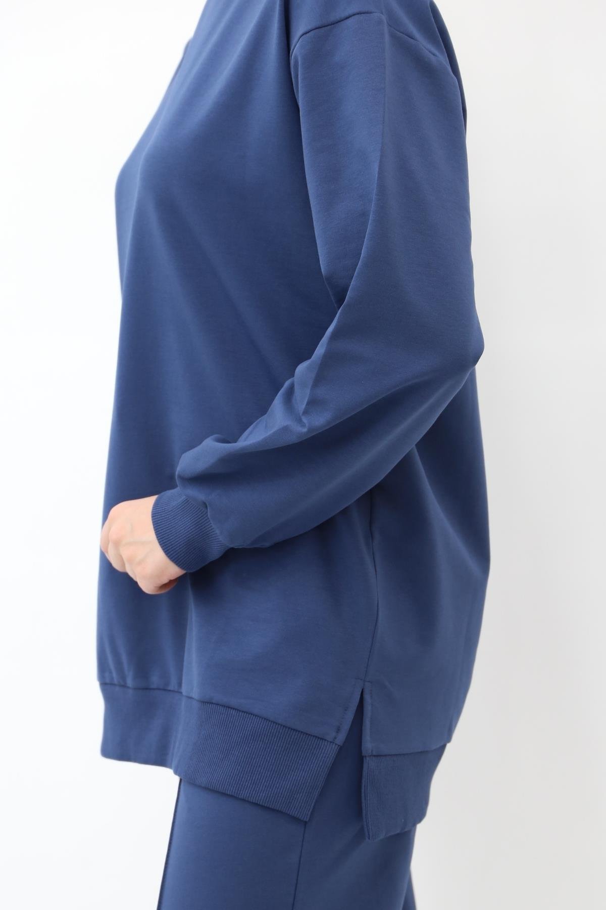 Mahhar İki İplik Ribanalı Basic Tunik - İndigo