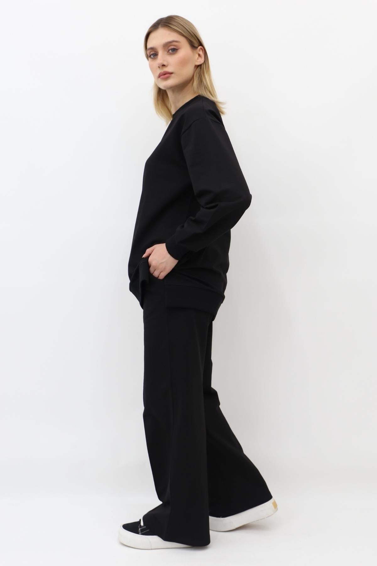 Mahhar İki İplik Ribanalı Basic Tunik - Siyah