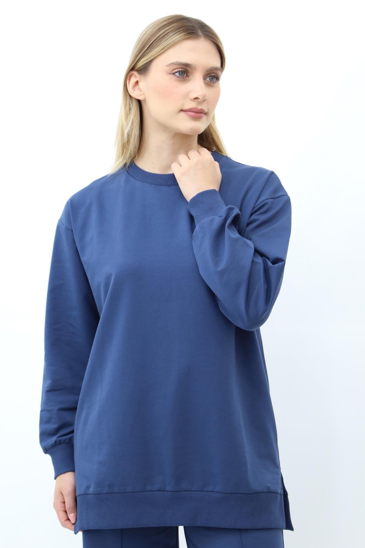 Mahhar İki İplik Ribanalı Basic Tunik - İndigo