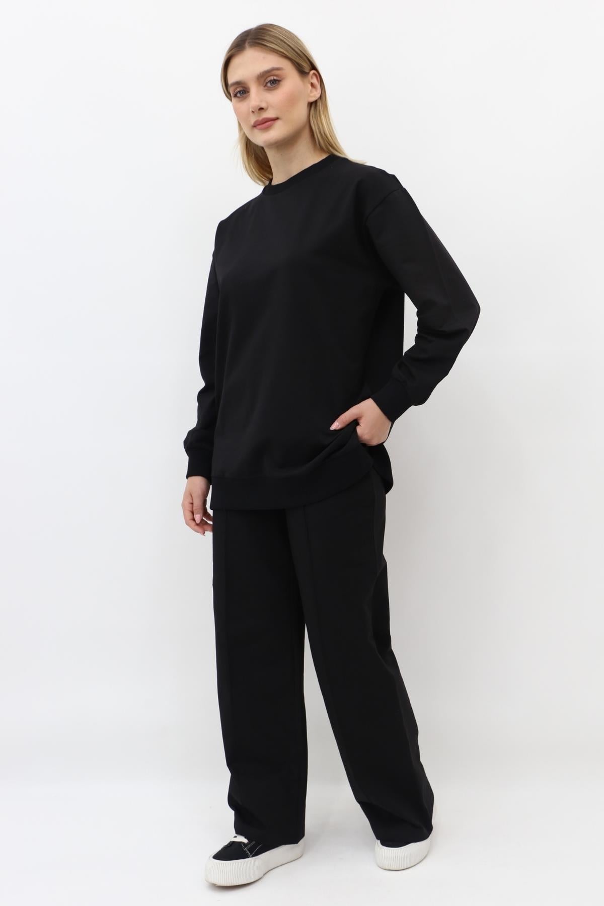 Mahhar İki İplik Ribanalı Basic Tunik - Siyah
