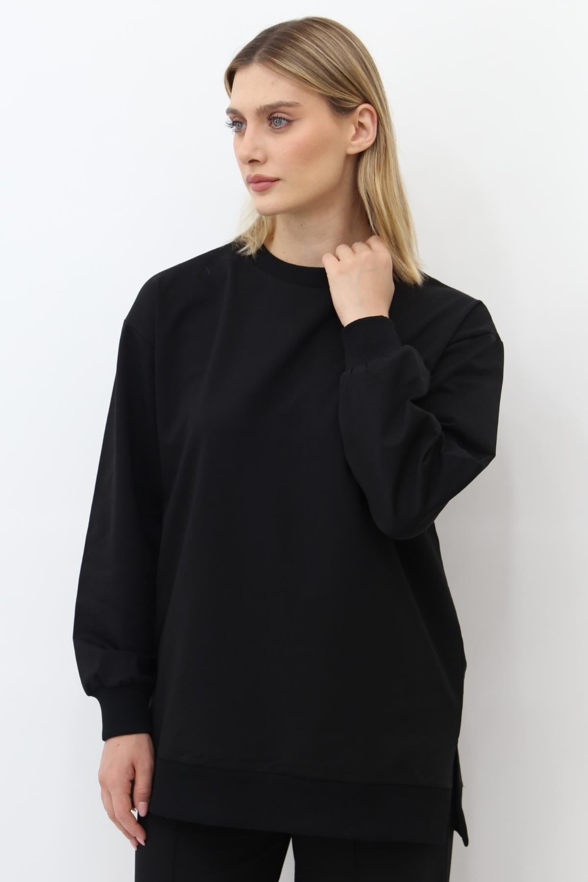 Mahhar İki İplik Ribanalı Basic Tunik - Siyah