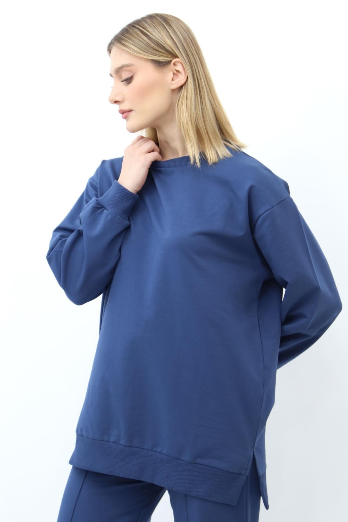 Mahhar İki İplik Ribanalı Basic Tunik - İndigo