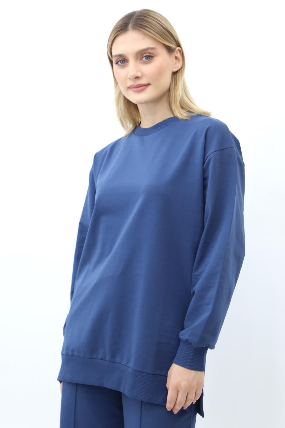 Mahhar İki İplik Ribanalı Basic Tunik - İndigo