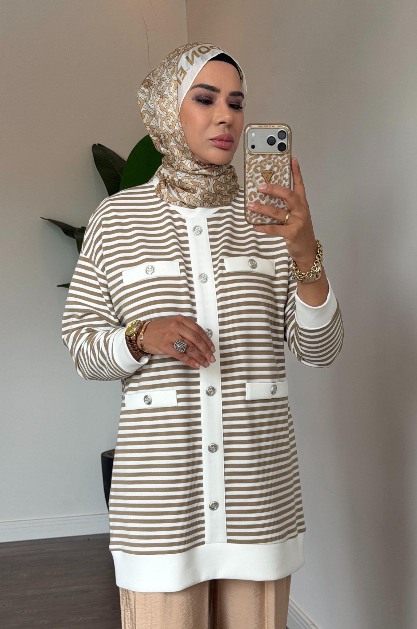 Metal Düğmeli Tunik - Bej