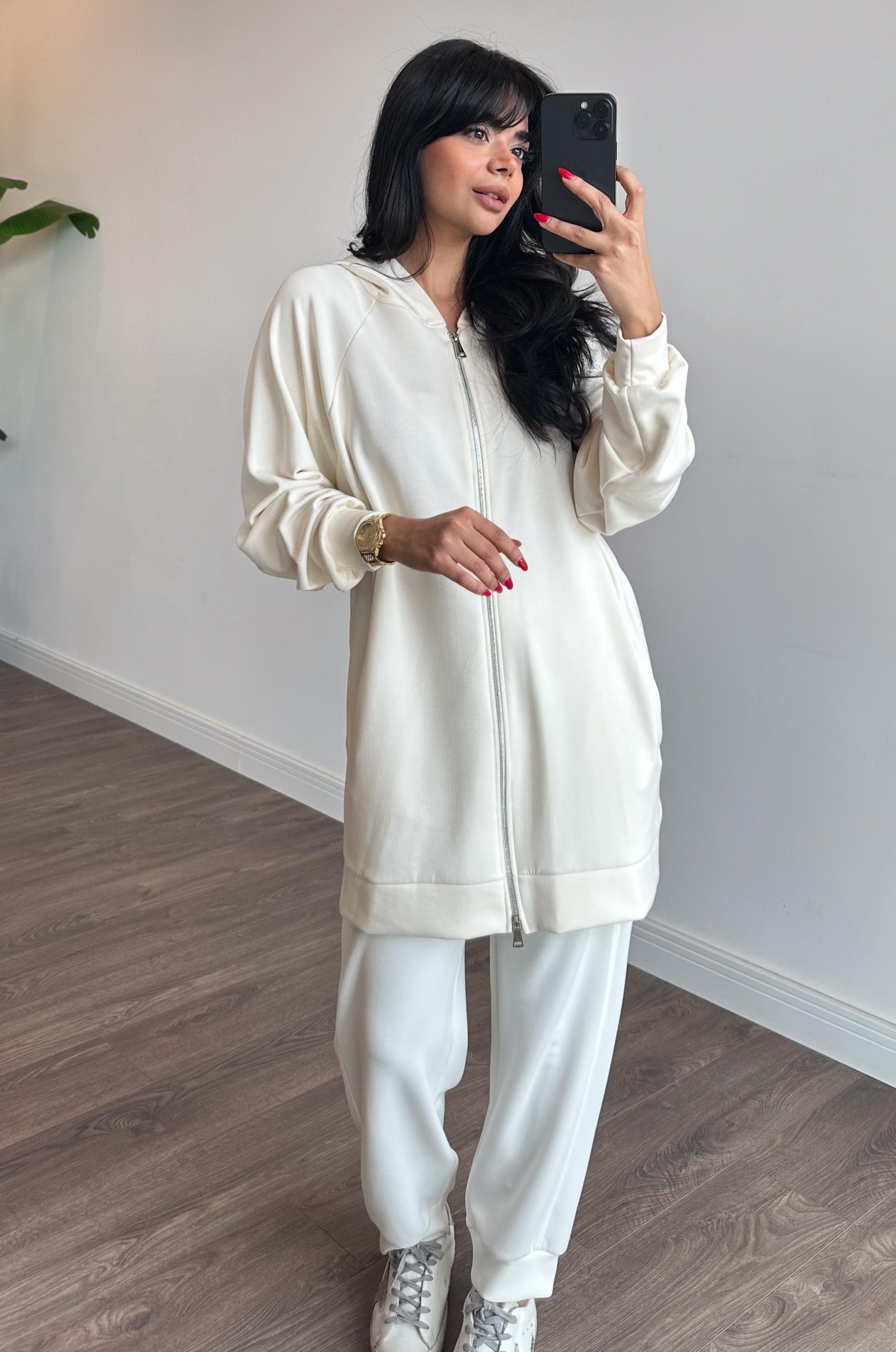 Modern Tasarım Sweatshirt Ceket - VANİLYA