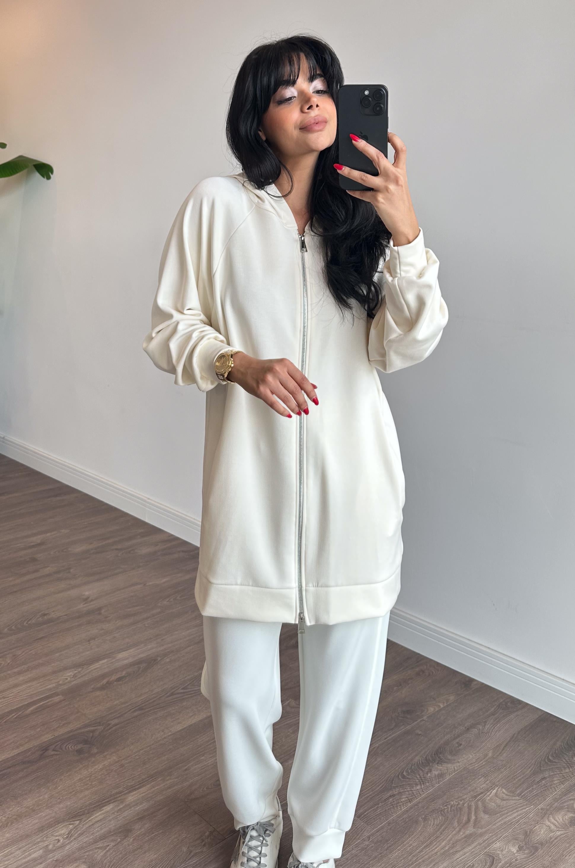 Modern Tasarım Sweatshirt Ceket - VANİLYA