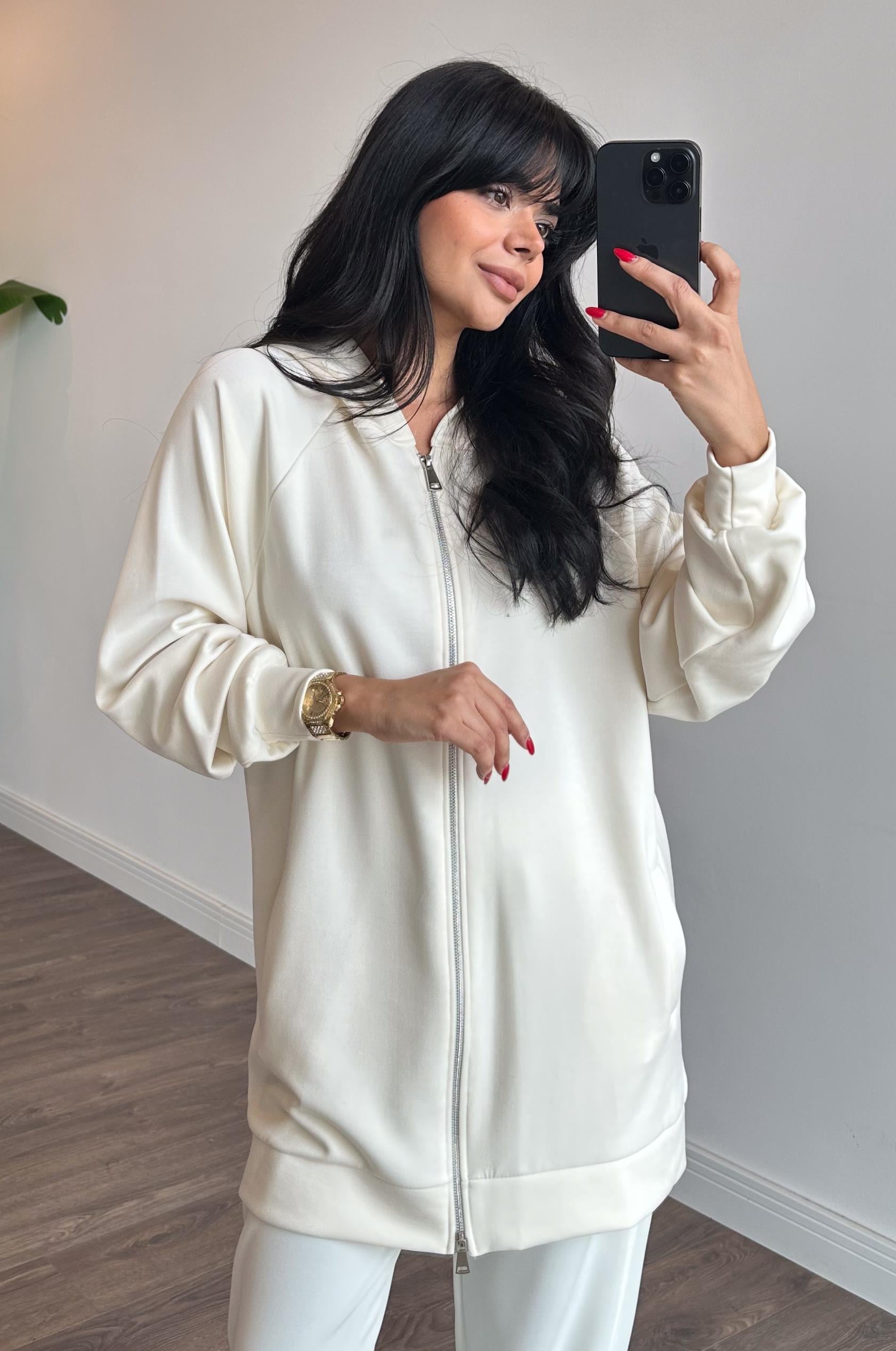 Modern Tasarım Sweatshirt Ceket - VANİLYA
