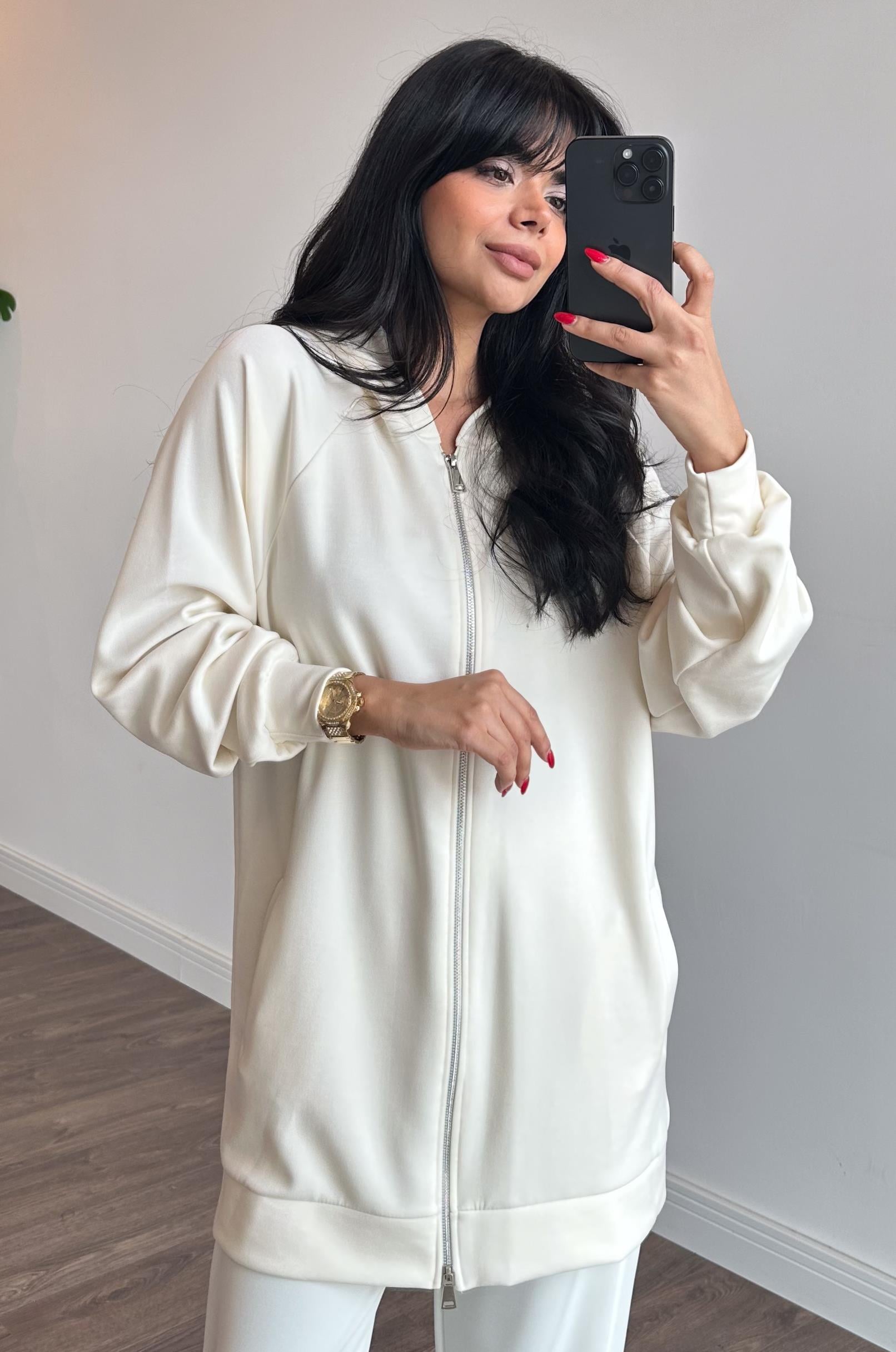 Modern Tasarım Sweatshirt Ceket - VANİLYA