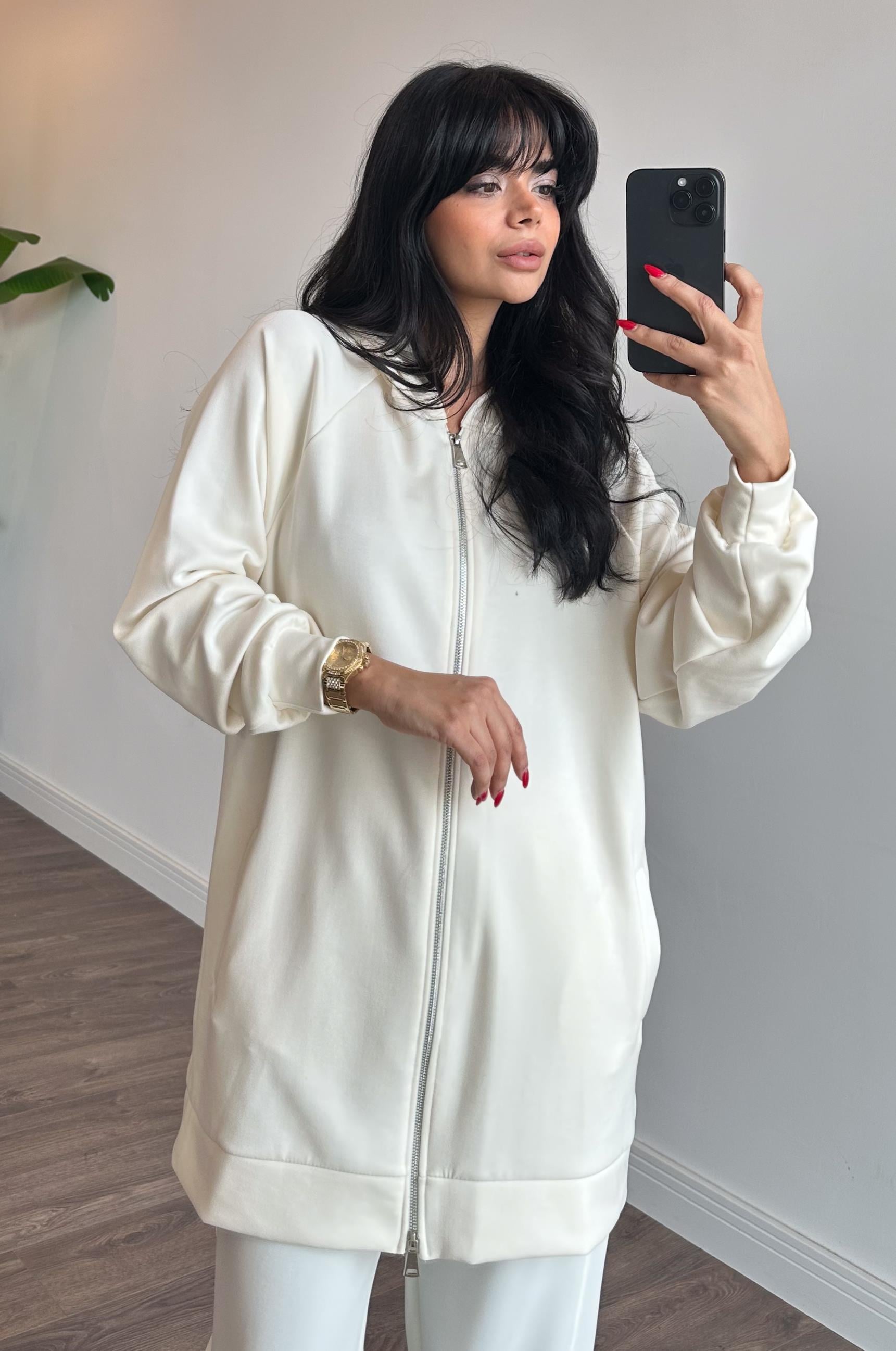 Modern Tasarım Sweatshirt Ceket - VANİLYA