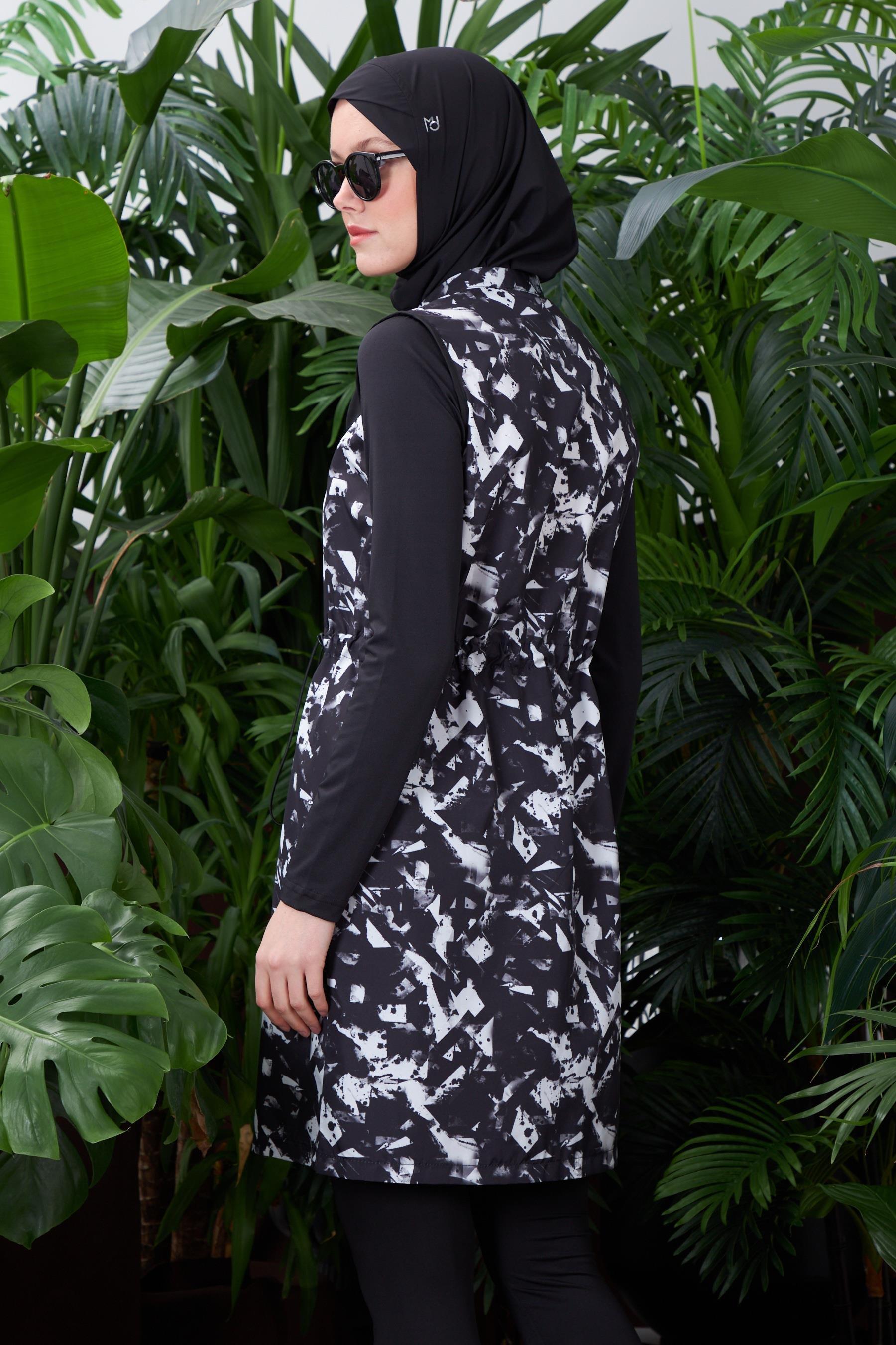 Moodbasic Desenli Tesettür Mayo Sw36.165 - Siyah