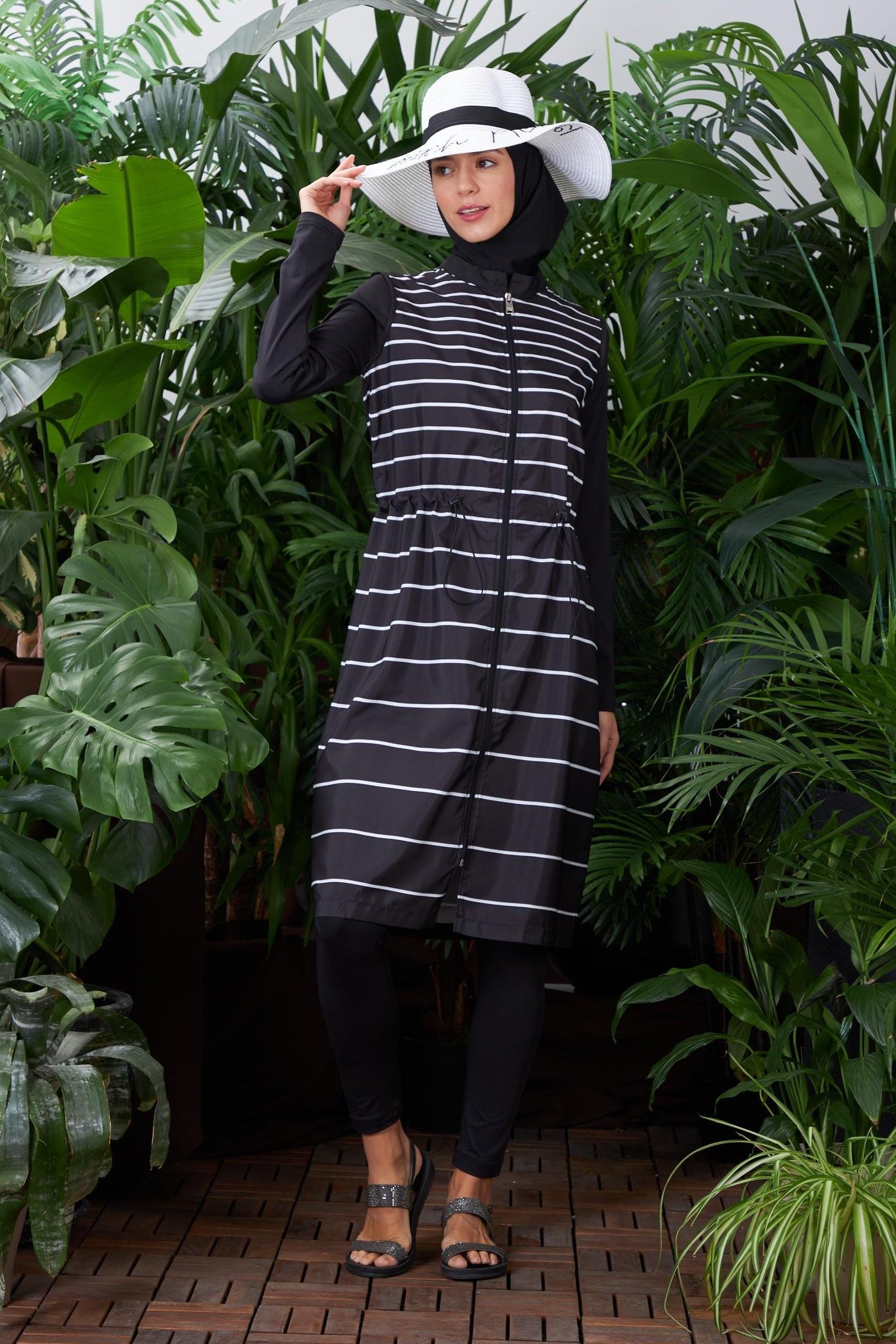 Moodbasic Siyah Beyaz Çizgili Mayo Sw12.0050 - Siyah