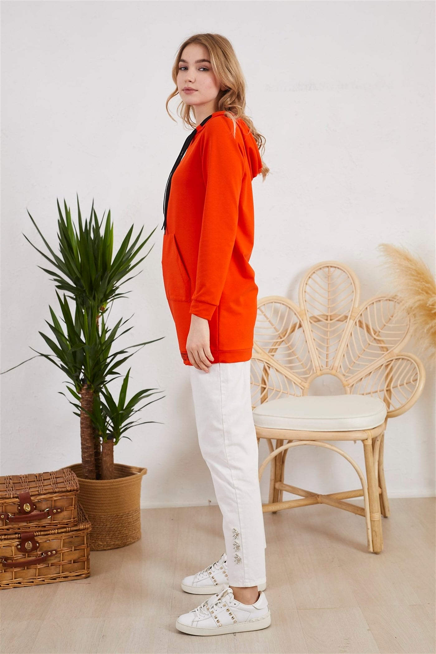 Moodbasic Yazılı Tunik - Mercan