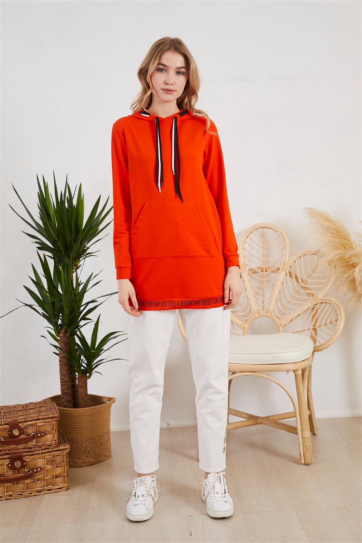 Moodbasic Yazılı Tunik - Mercan