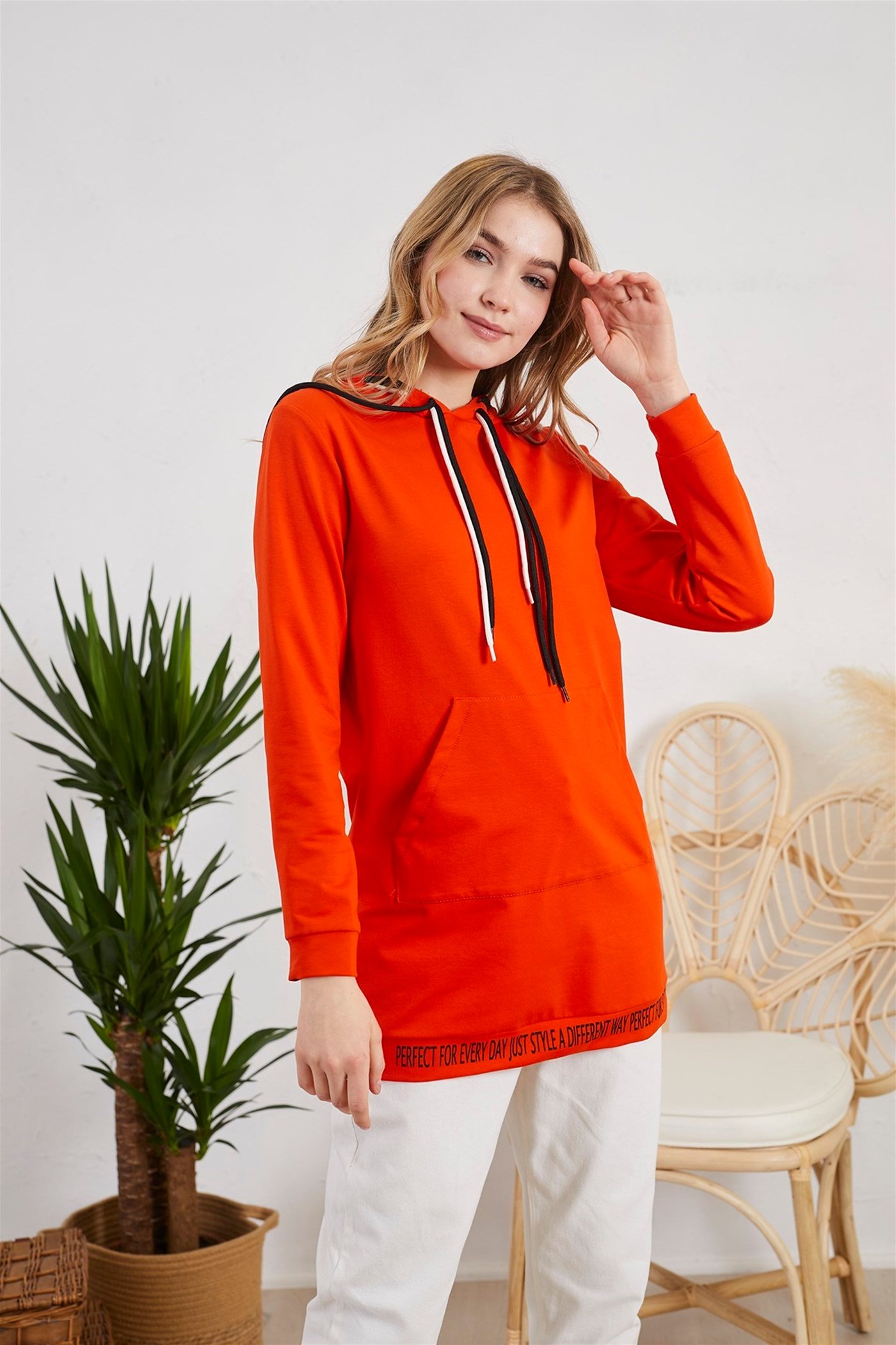 Moodbasic Yazılı Tunik - Mercan