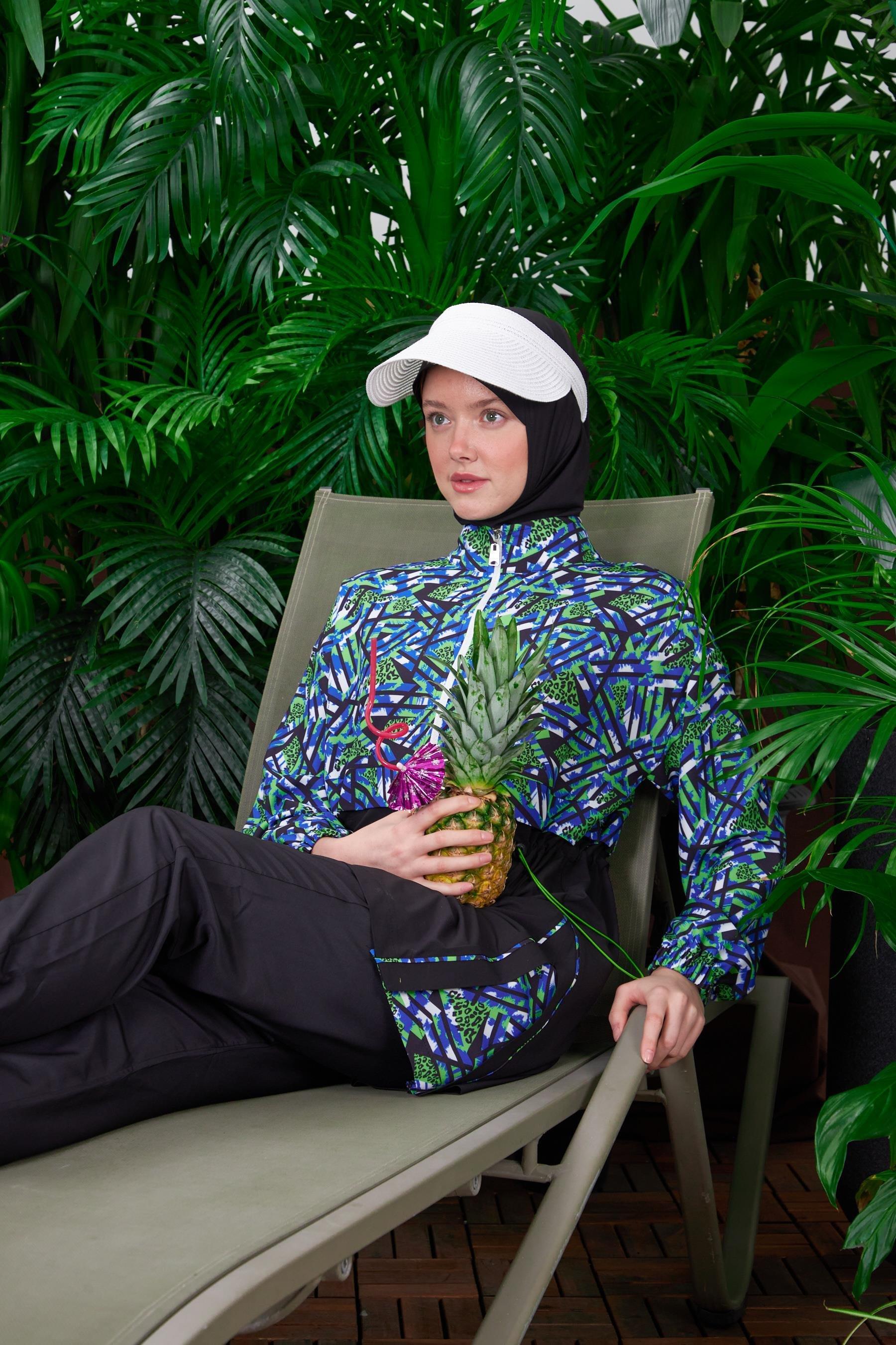 Neon desenli Tesettür Mayo - Siyah