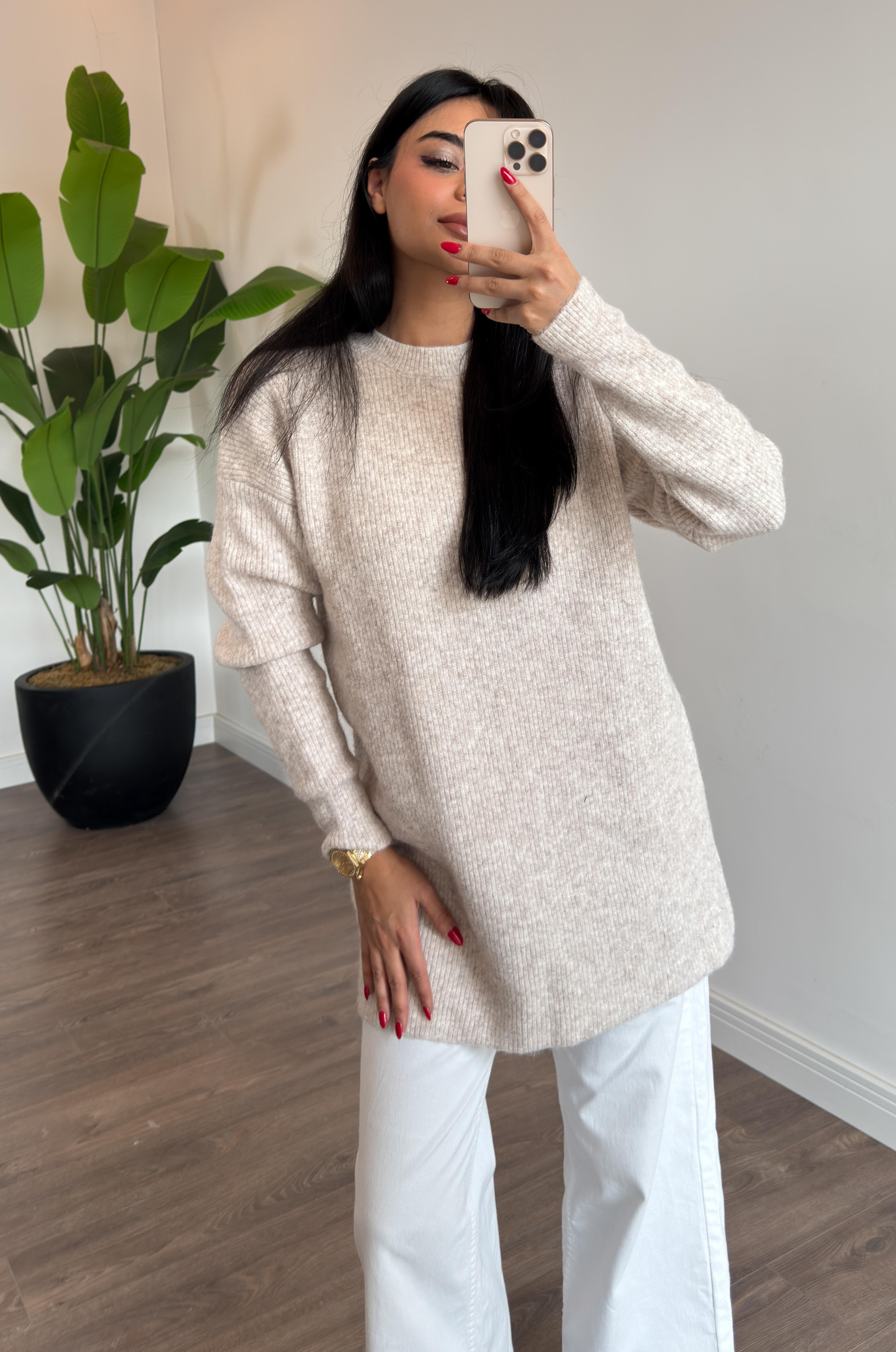 Oslo Simit Yaka Basic Tunik - Bej