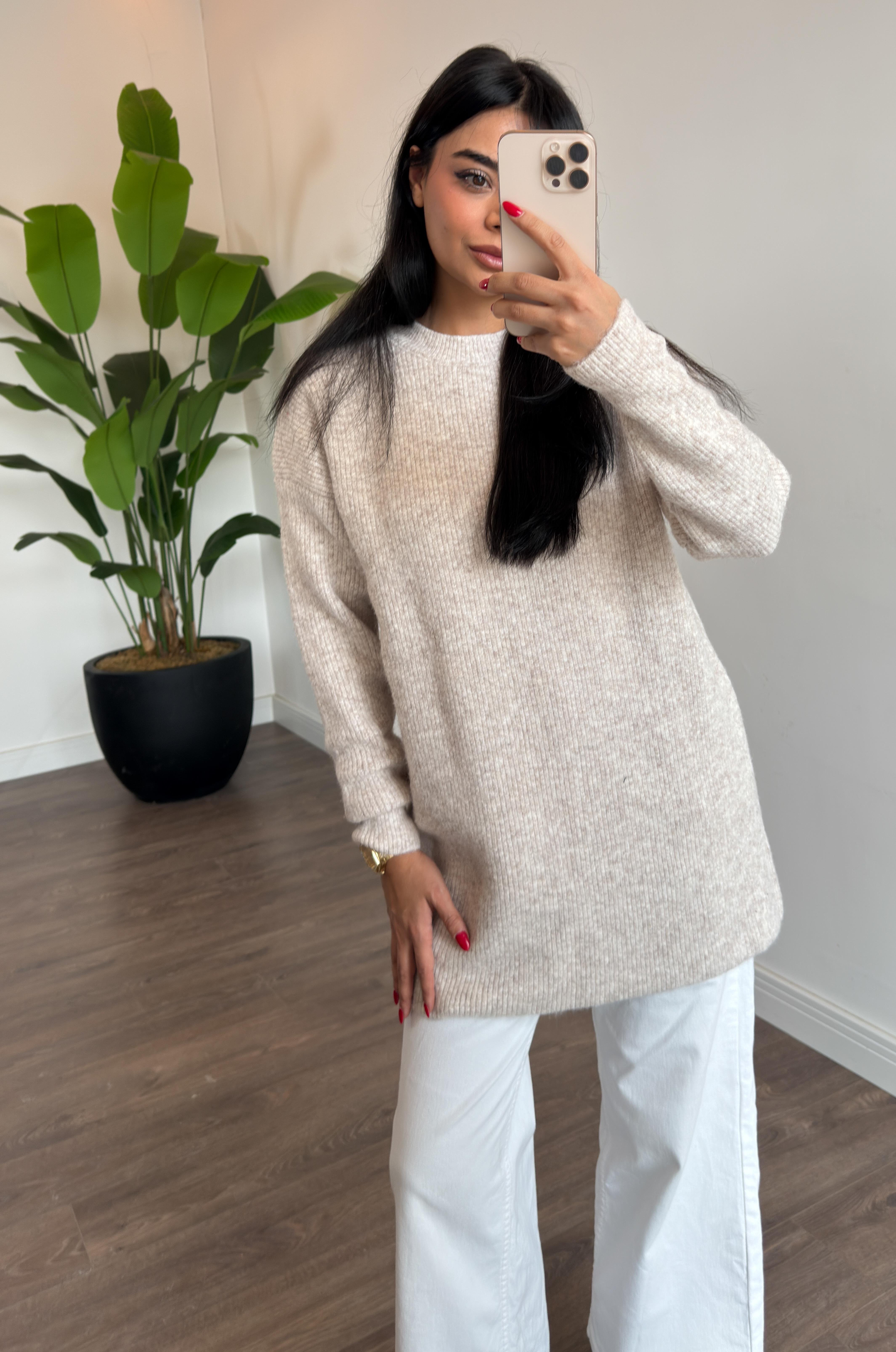 Oslo Simit Yaka Basic Tunik - Bej